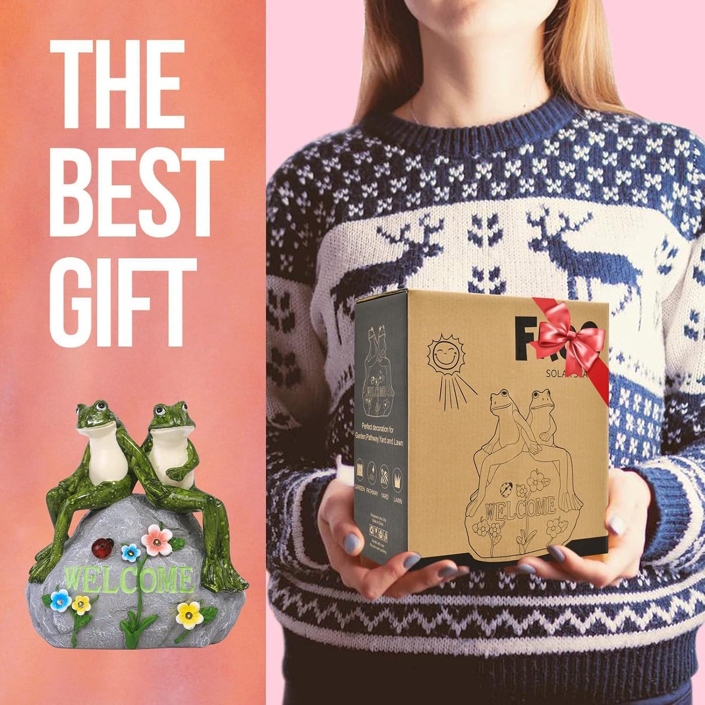 Nacome Garden Outdoor Statues Frog with Succulent and 7 LED Lights - Lawn Decor for Patio, Balcony, Yard Ornament - Unique Housewarming Gifts