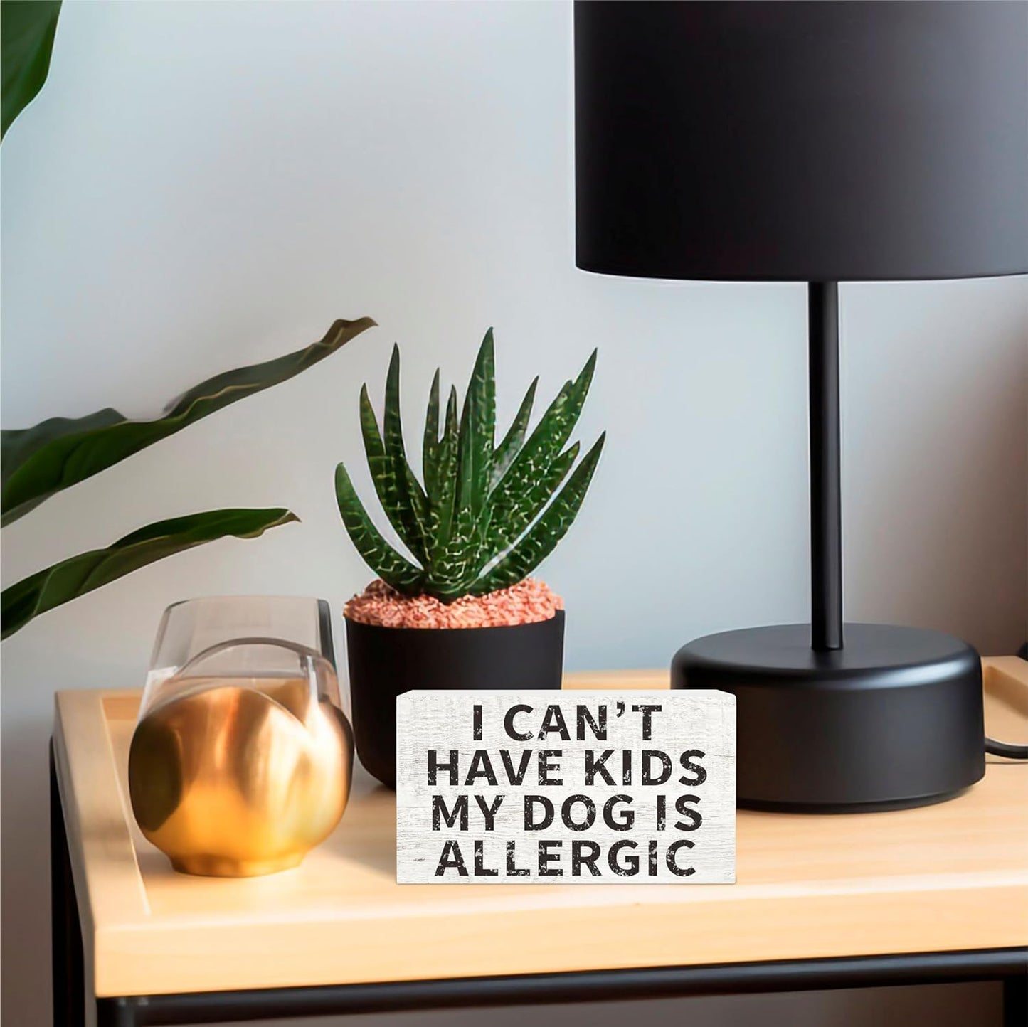 Rustic Wooden Block Sign - I Can't Have Kids My Dog Is Allergic - 5"X3" Pine Wood Plaque, Home & Garden Decor, Housewarming Gift For Friends, Desk & Tabletop, Shelf Accessories - A15