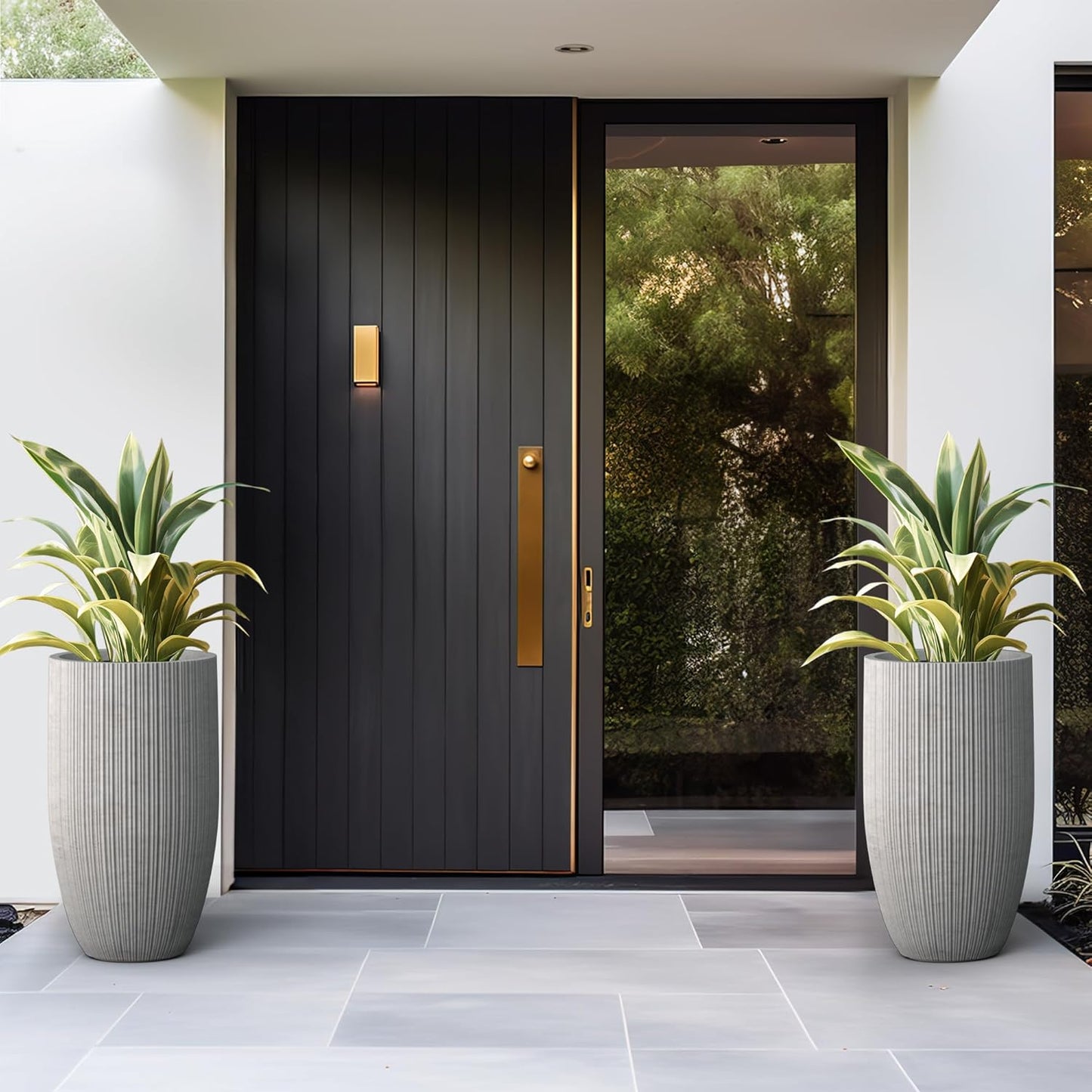 Kante 24 Inch Tall Round Concrete Planter, Large Indoor Outdoor Plant Pots with Drainage Hole and Rubber Plug, Modern Decorative Garden Pots for Home Patio Porch, Textured Natural Concrete