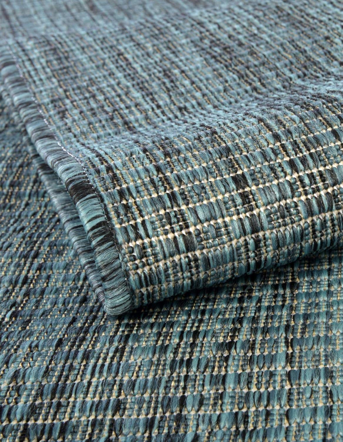 Unique Loom Outdoor Solid Collection Area Rug (6' 1" x 9' Oval Teal/Navy Blue)