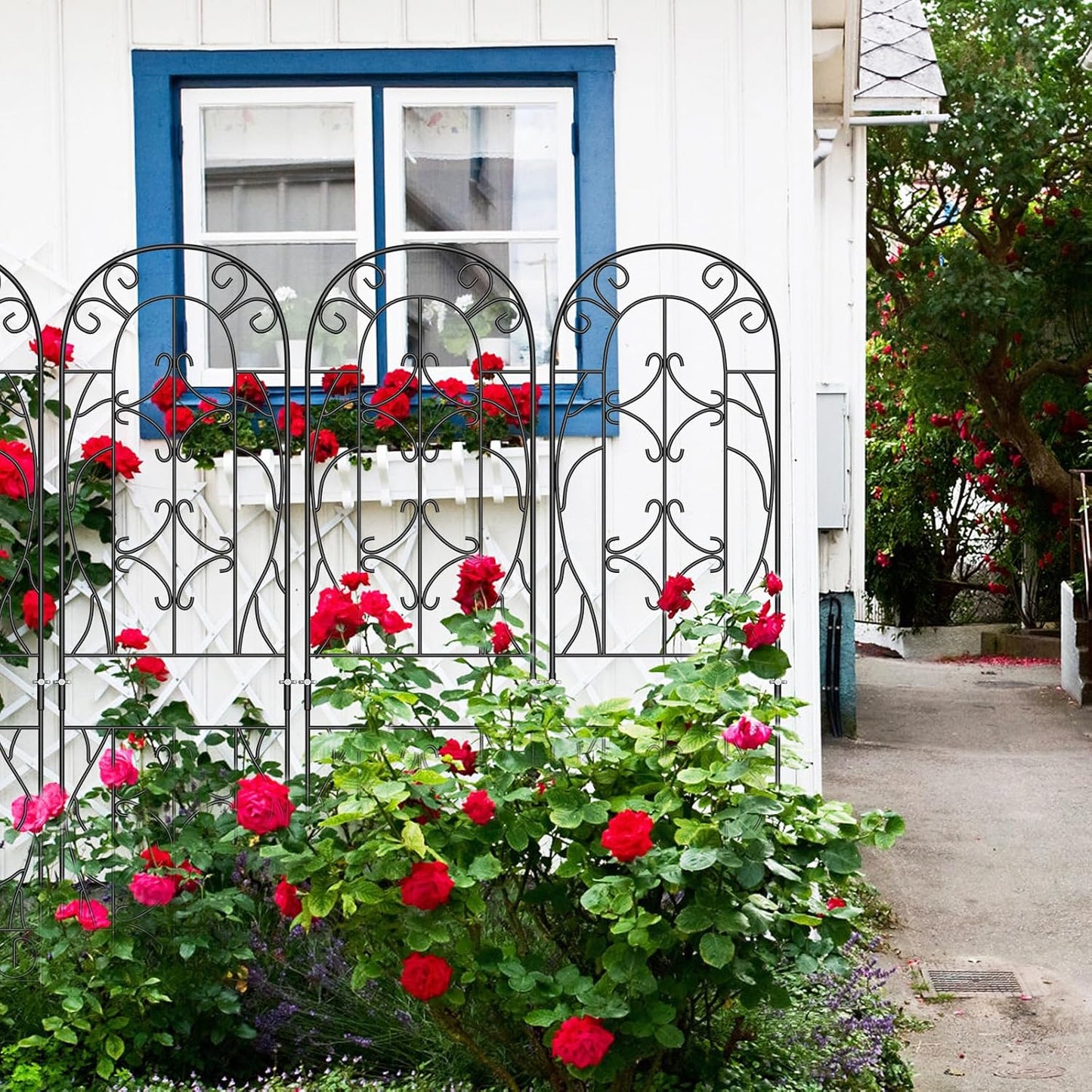 4 Pack 59x16in Metal Garden Trellis for Climbing Plants,Black Large Trellis for Climbing Plants Outdoor, Roses, Vegetables Vines Flowers Support, Large Decorative Outdoor Trellis