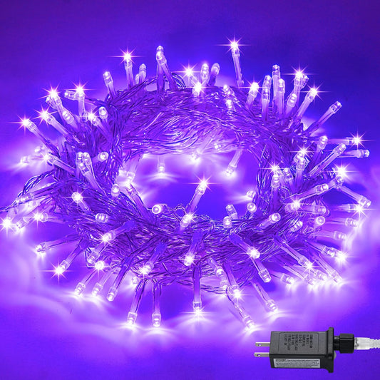 JMEXSUSS Connectable 100 LED Purple Halloween Lights Indoor, 8 Modes Plug in Purple Christmas String Lights Clear Wire, 33ft Christmas Tree Light Outdoor for Halloween Tree, Garden, Bedroom