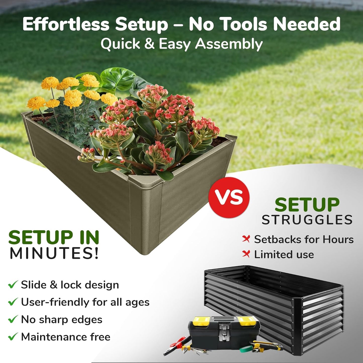 Raised Garden Bed - 2x4 ft Planter Box - Weathered Wood HDPE - No Tools Needed - DIY Kit for Urban Gardening, Flowers, Herbs & Vegetables - Made in The USA