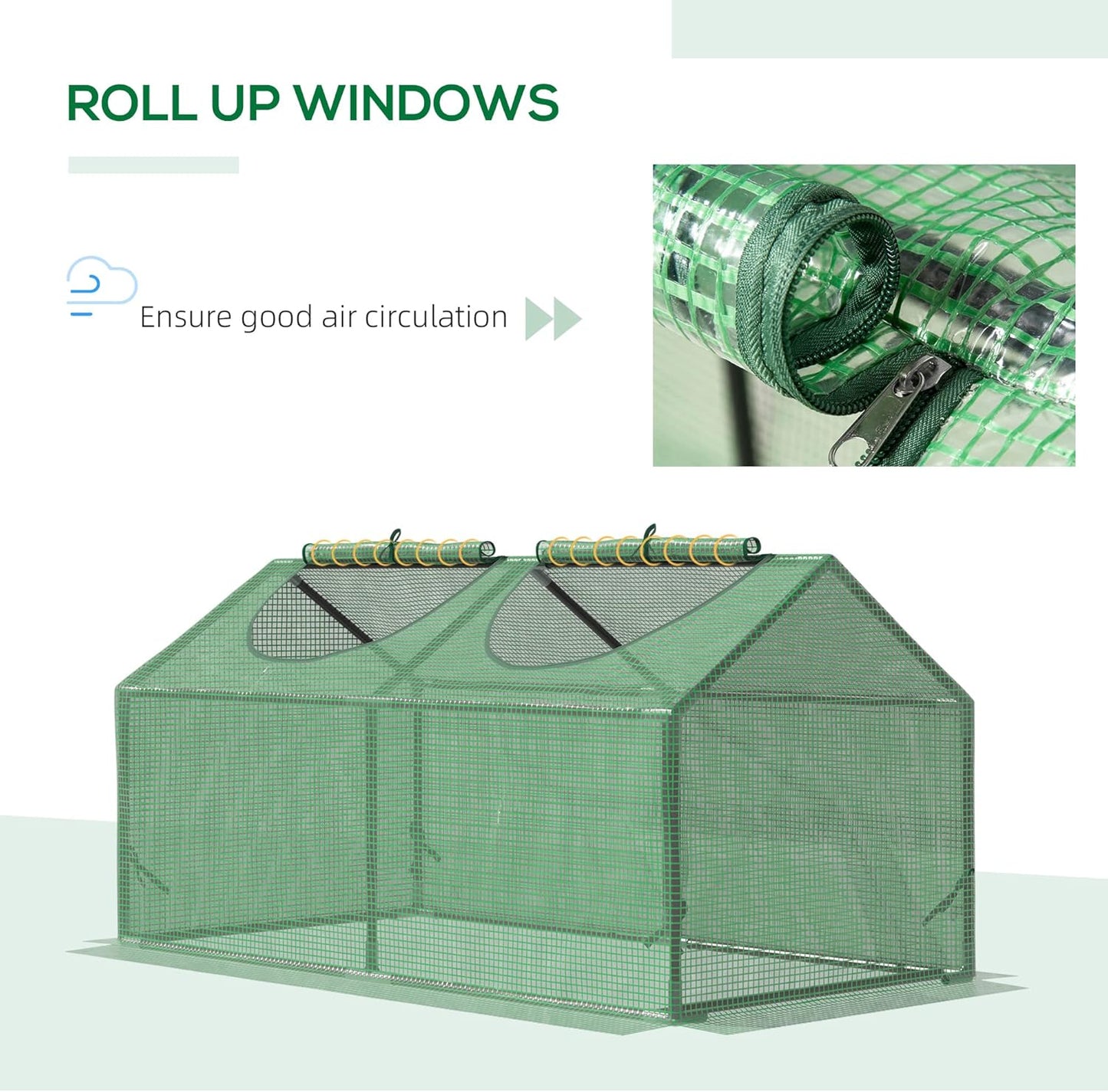 Outsunny 4' x 2' x 2' Portable Mini Greenhouse, Small Green House with PE Cover, Roll-up Zippered Windows for Indoor, Outdoor Garden, Green