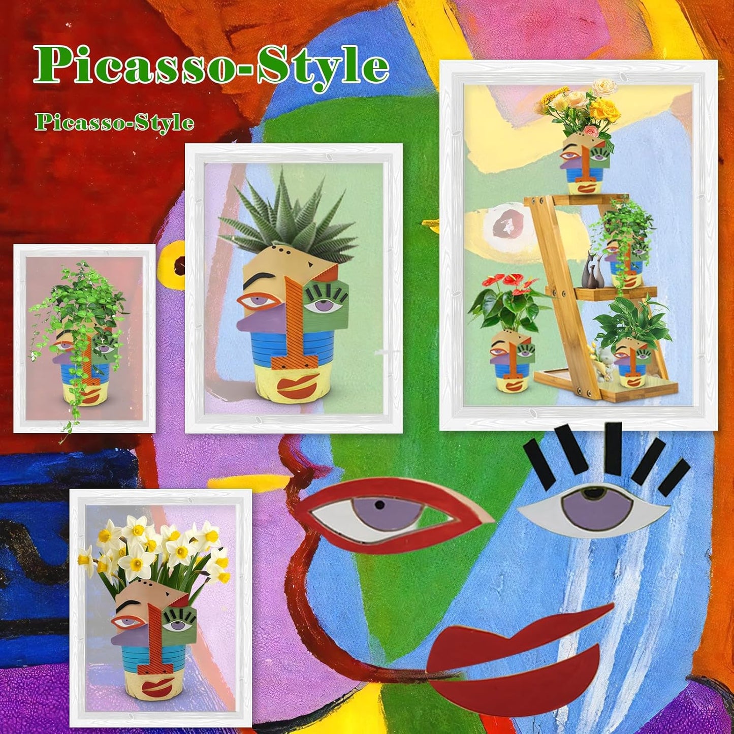 Abstract Face Planters Pots Head,Unique Head Planter for Indoor Plants,Funny Face Flower Pot,Colorful Plant Pots for Outdoor Garden Decor and Home Art Decoration(Eclectic)