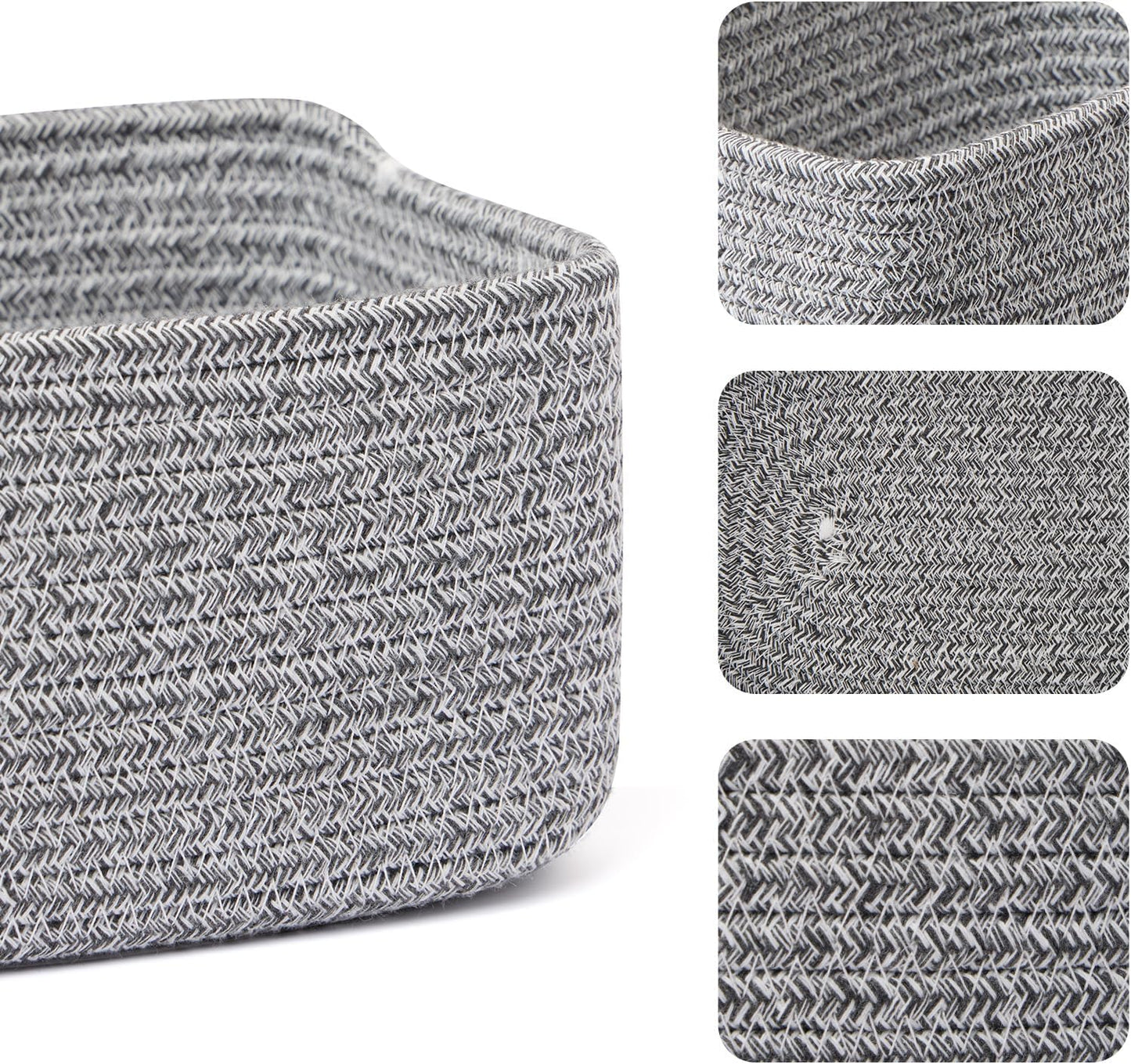 Small Storage Baskets for Organizing | Closet Organizer Bins | Shelf Toy Basket | Woven Rope Baskets | Cube Decorative Box | Shallow Basket | 11.5x7.5x4.7” | 3 Packs Mixed Grey