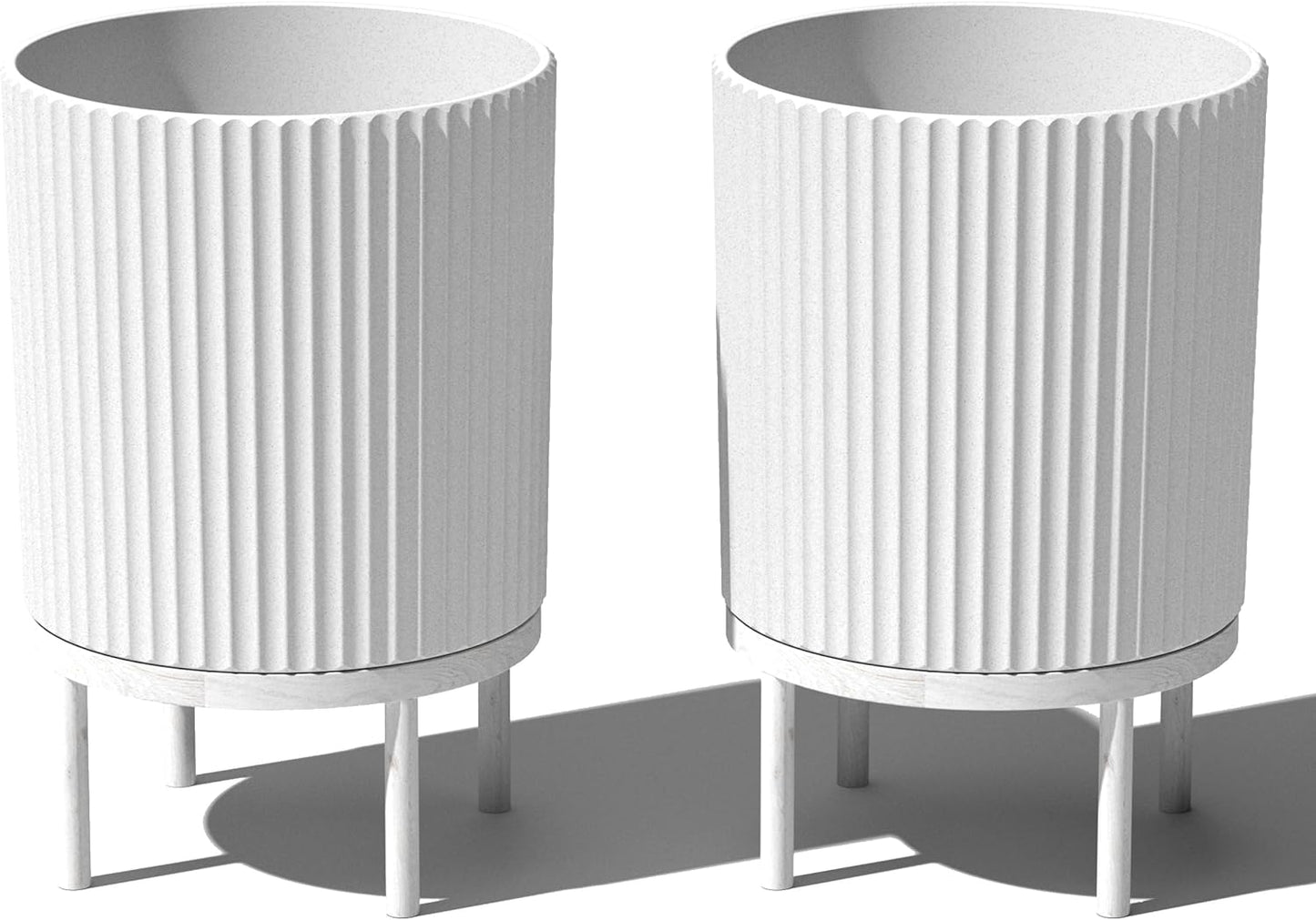 Veradek Demi Series Round Planter w/Stand for Porch/Patio | Durable Plastic-Stone Composite & Wooden Stand | Modern Décor for Tall Plants, Flowers