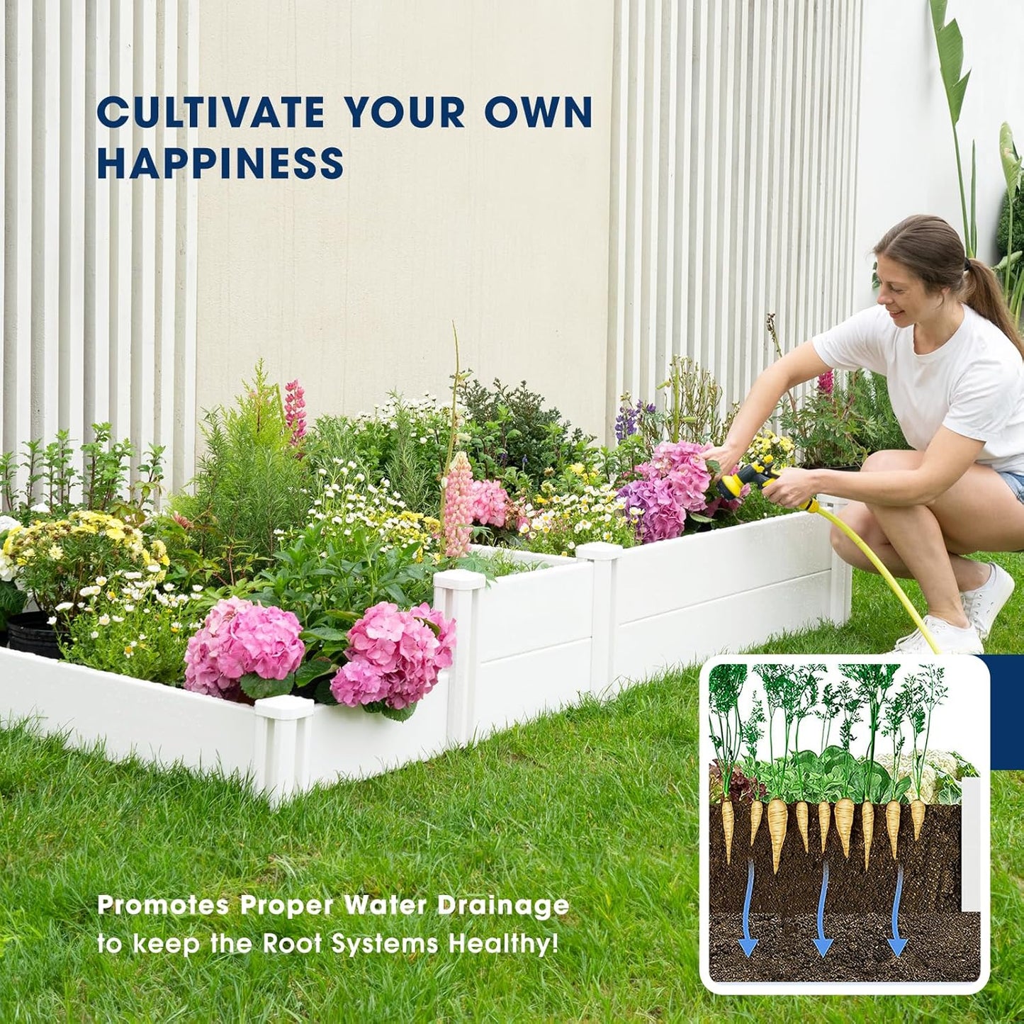 PASAMIC 8x4x1ft Vinyl Raised Garden Bed, Rust-Proof Raised Plant Box for Gardening, Durable Outdoor Planter Box with Open Bottom, DIY Above Ground Vinyl Garden Beds for Fruit, Vegetables, Herbs