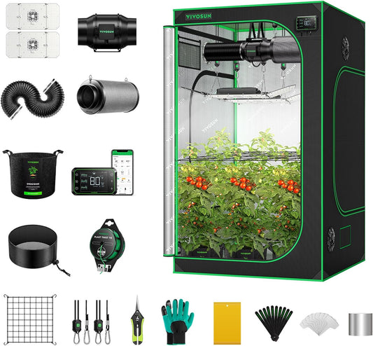 VIVOSUN GIY Smart Grow Tent System 4x4, WiFi-Integrated Grow Tent Kit, with Automate Ventilation and Circulation, Schedule Full Spectrum 200Wx2 LED Grow Light, and GrowHub E42A Controller