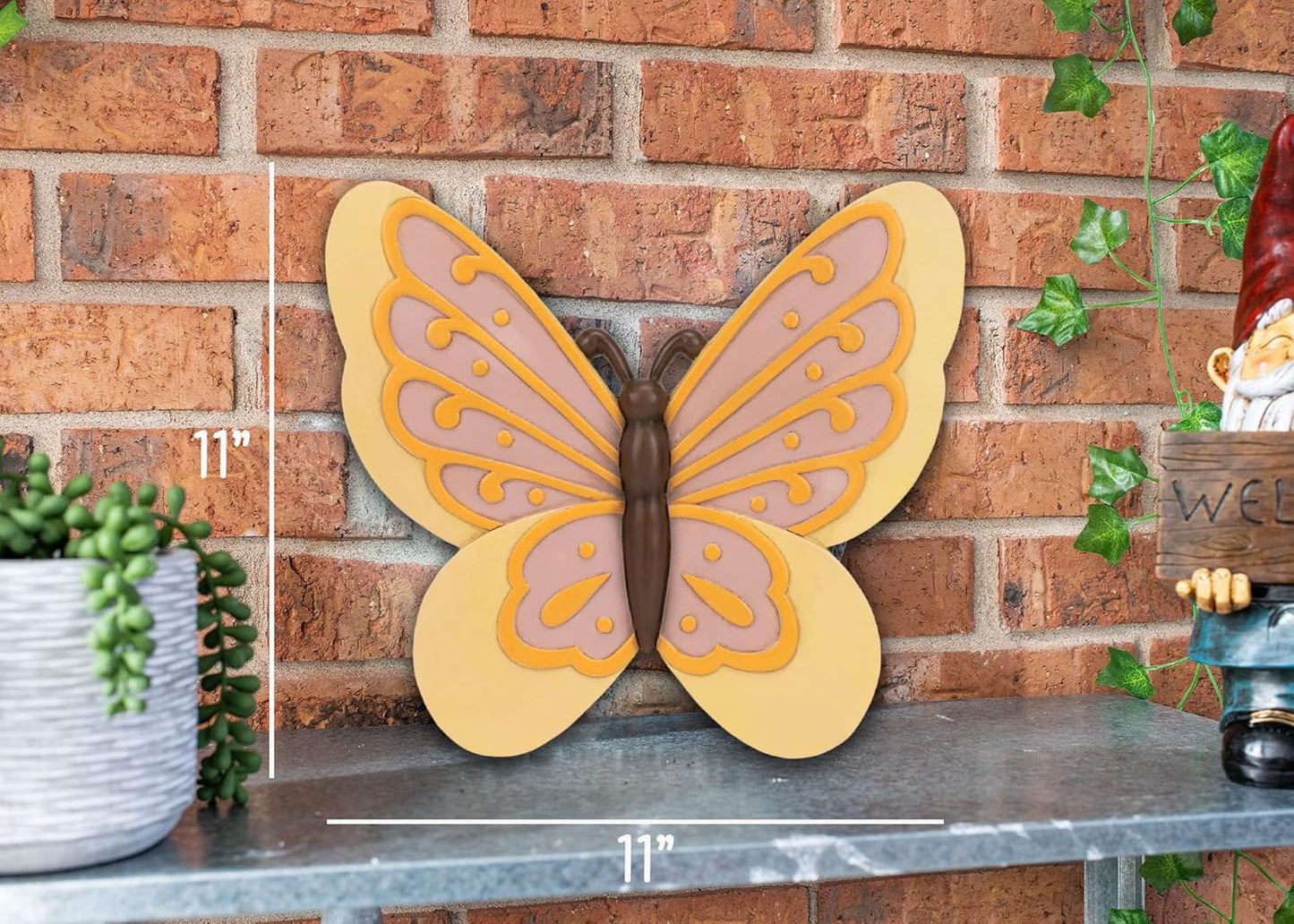 NAT & Jules Animal Character Shaped Dimensional Indoor Outdoor 11 inch Cast Resin Decorative Garden Stepping Stone, Patio, Walkway Sculpture Yard Art, Yellow Butterfly