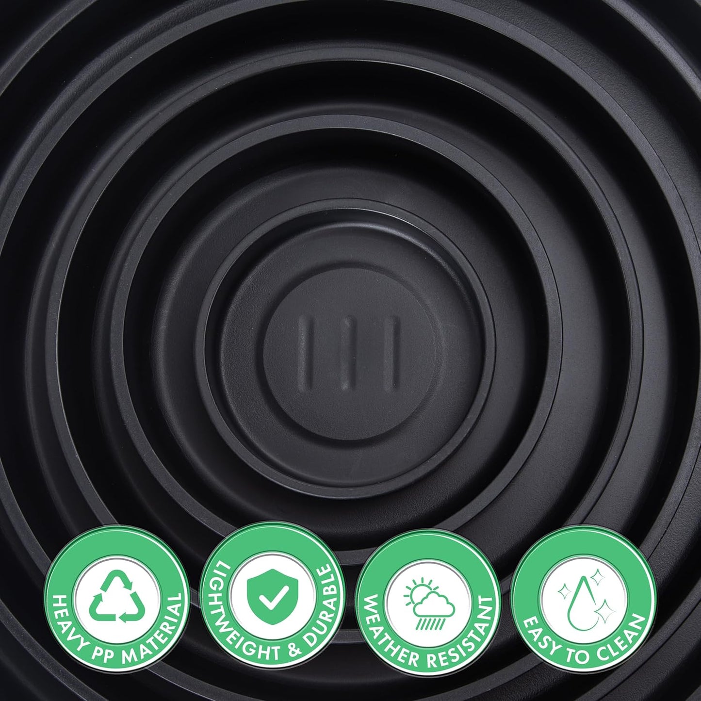 Phoenix Vine 8 Inch Plastic Plant Saucer Water Drip Tray, Heavy Sturdy Round Plant Drainage Tray for Indoors Outdoor, Matte Black, 21-TY-8B-1