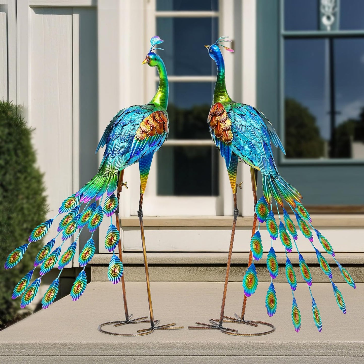 32" Metal Peacock Yard Decor - Handmade Oversize Peacock Sculptures with Stable Ground Stakes, Backyard Decoration, Metal Garden Art.
