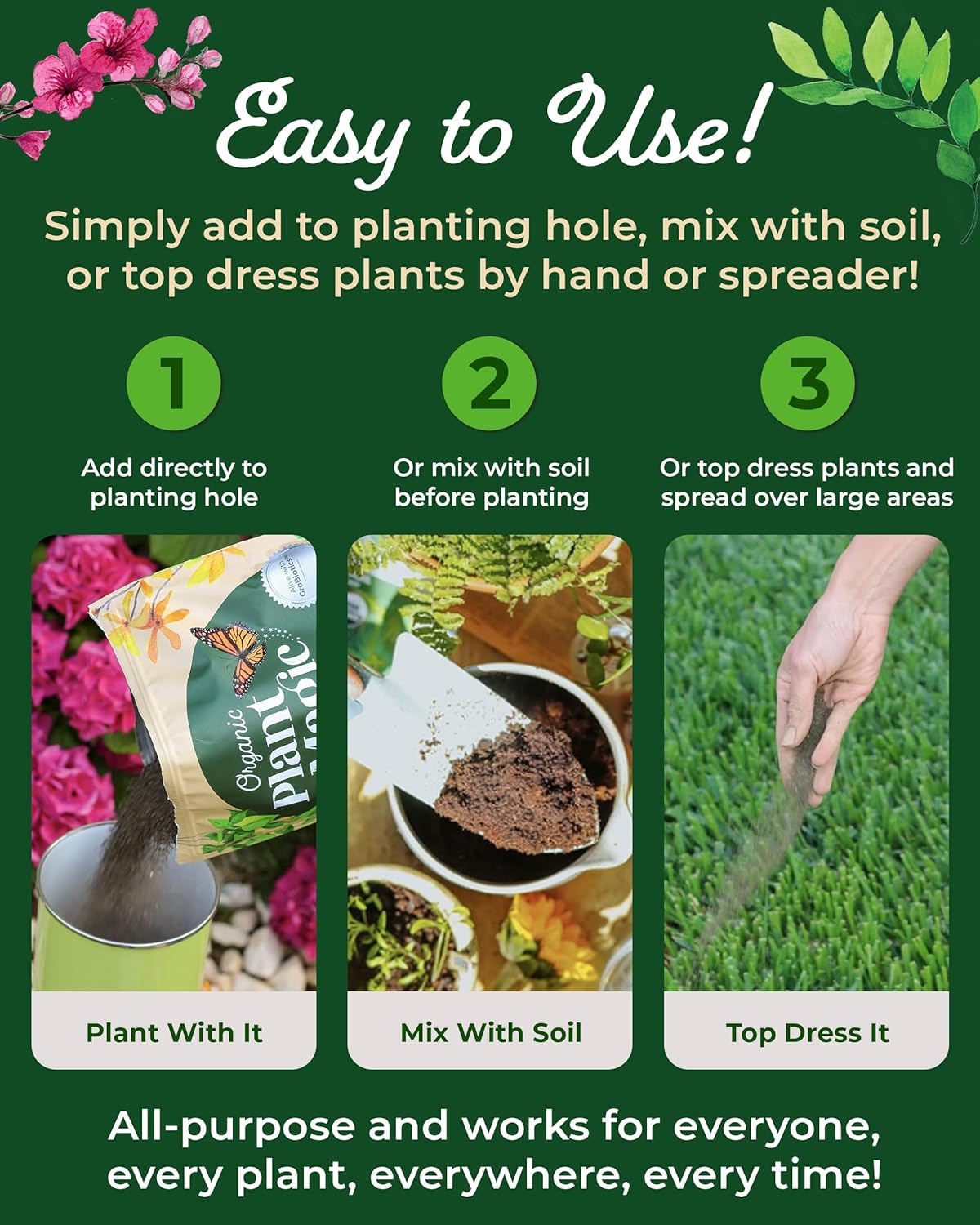 Organic Plant Magic - Truly Organic™ Long-Lasting Spreadable Plant Food: All-Purpose Fertilizer Granules for All Flower Vegetable Herb Fruit Tree Shrub Container Garden & House Plants [One 20 lb Bag]