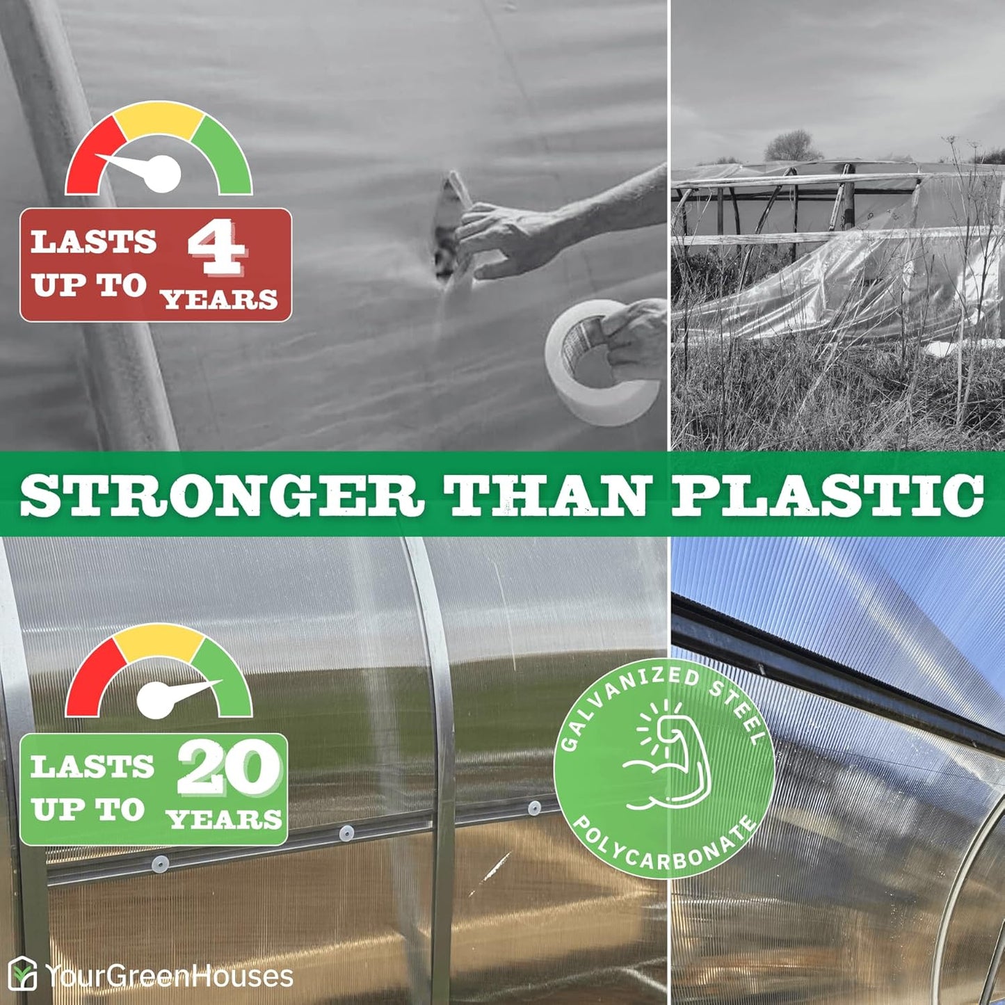 Polycarbonate Tunnel Greenhouse, Weather Resistant & Easy Assembly Greenhouses - Expandable Greenhouse for Outdoors, Garden House Tunnel with 6 Bonus Accessories & 10 Yr Frame Warranty(10x13 FT)