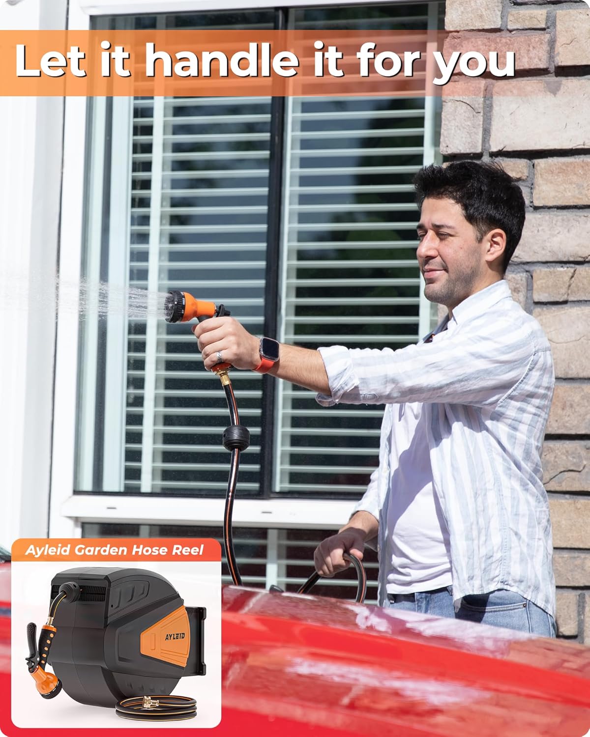 Ayleid Retractable Garden Hose Reel,1/2 in x 65 ft Wall Mounted Hose Reel, with 9- Function Sprayer Nozzle, Any Length Lock/Slow Return System/Wall Mounted/180°Swivel Bracket (Black)