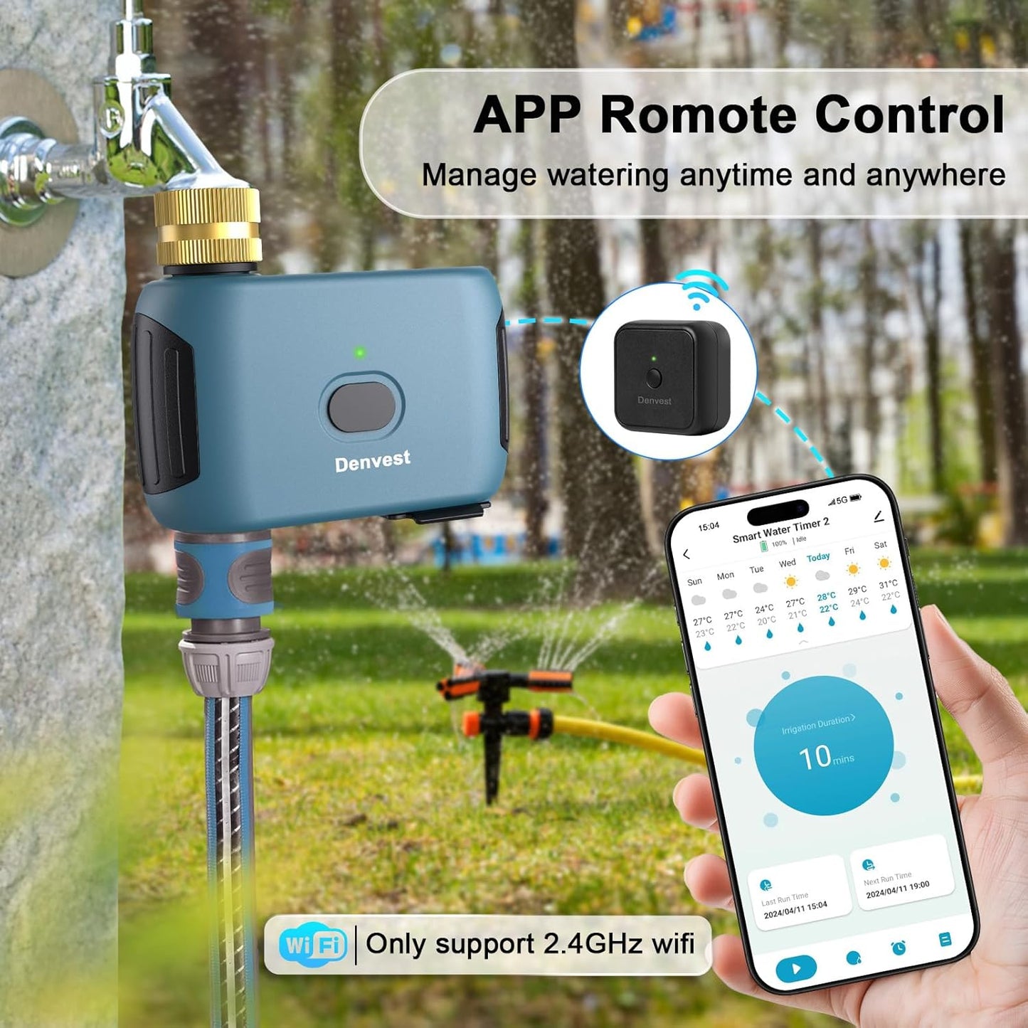 WiFi Water Timer with Brass Inlet & Outlet, 1 Zone Smart Sprinkler Timer for Garden Hose Faucet, Hose Timers with WiFi Hub, Up to 20 Watering Plans, APP & Voice Control, Compatible with Alexa