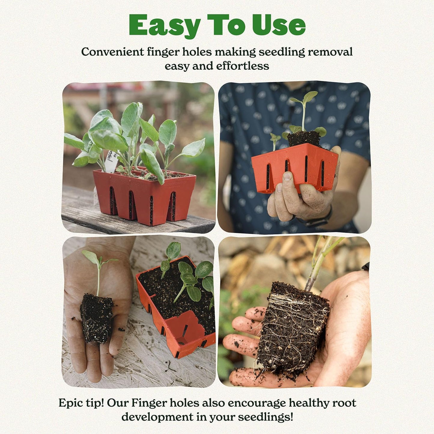 Epic Gardening Reusable Seed Starter Tray - 6 Cell/120 Seedling Starter Trays - Easy Watering, Indoor Greenhouse, Plant Starter, Gardener-Friendly for Seedlings | UV-Treated & BPA-Free - Terracotta