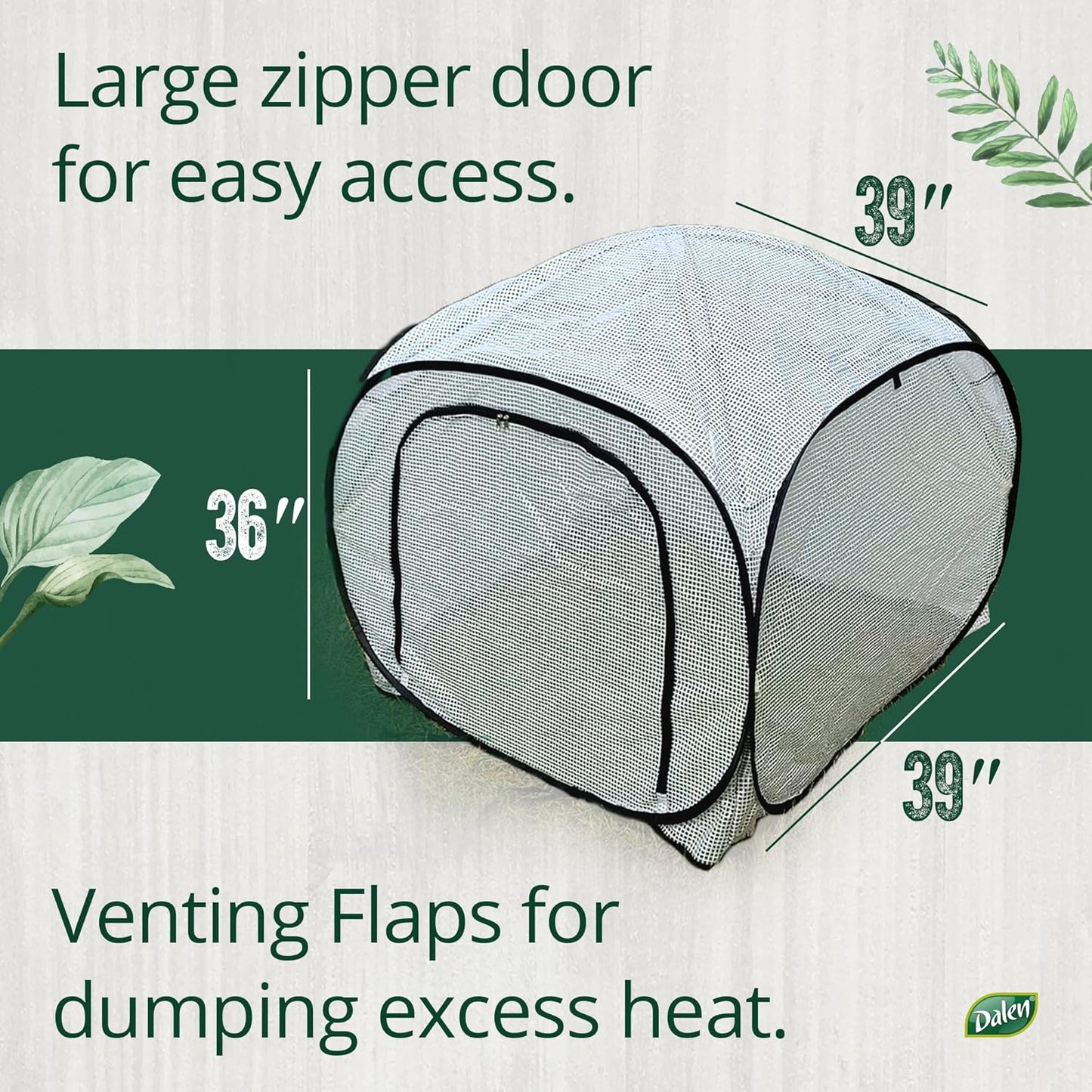 Dalen Pop-Up Mini Greenhouse - Easy Setup and Storage – 39”W x 39" L x 36" H - Special Venting Window to Ensure Breeze