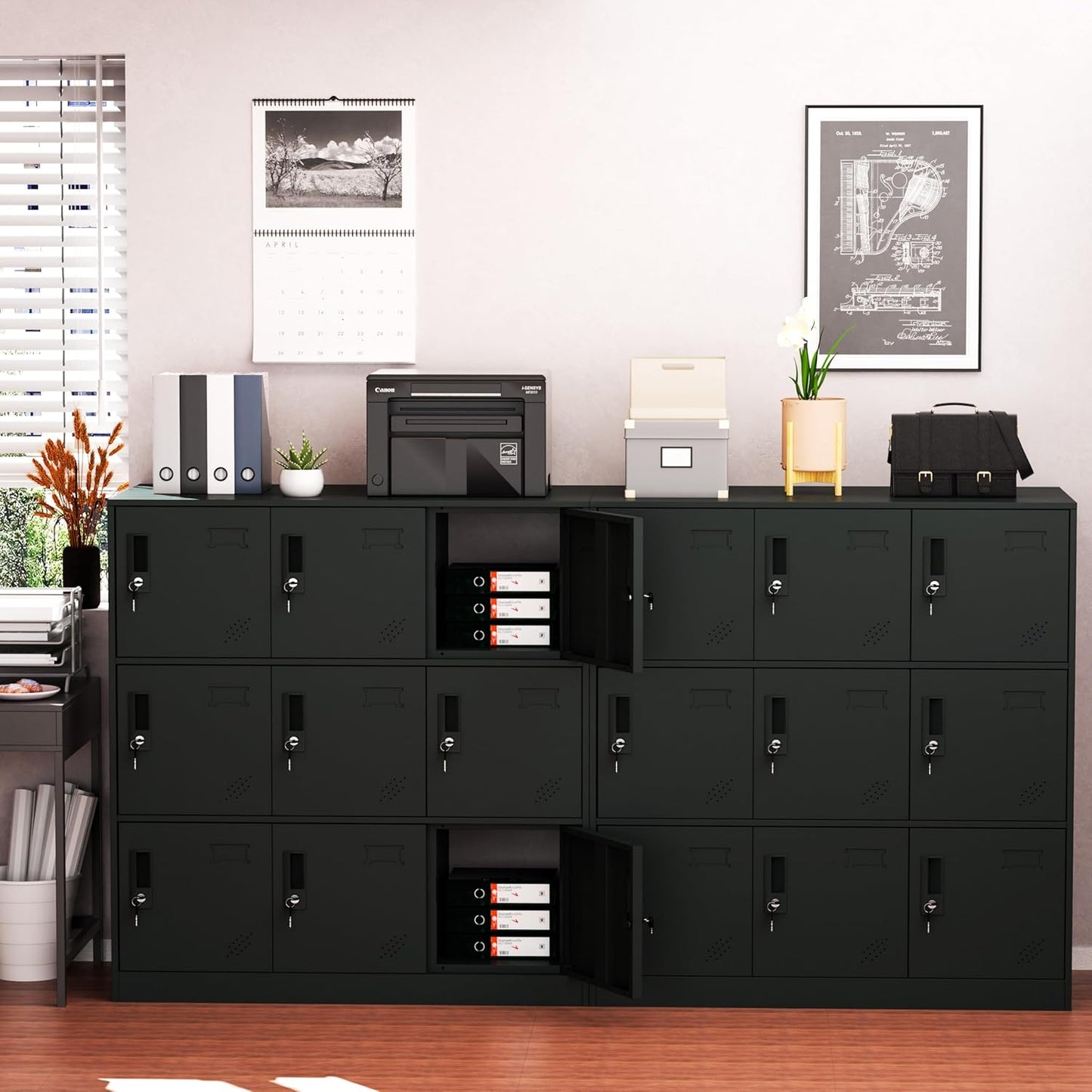 9 Doors Metal Lockers for Employees, Steel Storage Locker with Lock and Card Slot,Lockable Office Metal Storage for School Office Gym Bedroom,Garage (Black)