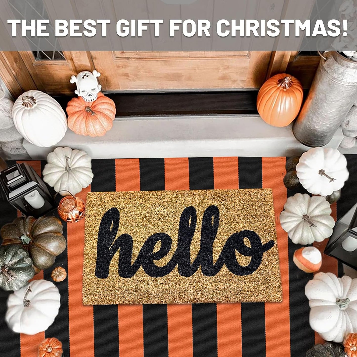 IOHOUZE Fall Door mat 3x5 Ft Orange Black Striped Area Rug Washable Front Porch Rug Striped Door Mat Outside Entrance Entryway Doormat for Fall, Halloween, Thanksgiving Porch Decor