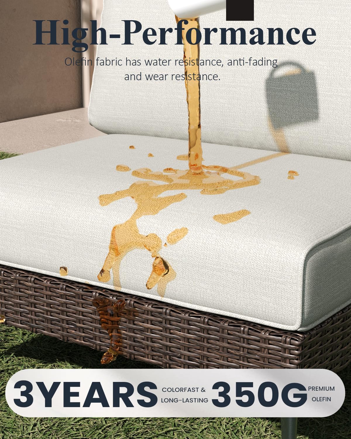 LayinSun 7-Piece Outdoor Modular Wicker Sectional Sofa with Fire Pit Table, Patio Furniture Conversation Set with Deep Seating and Thick Cushions