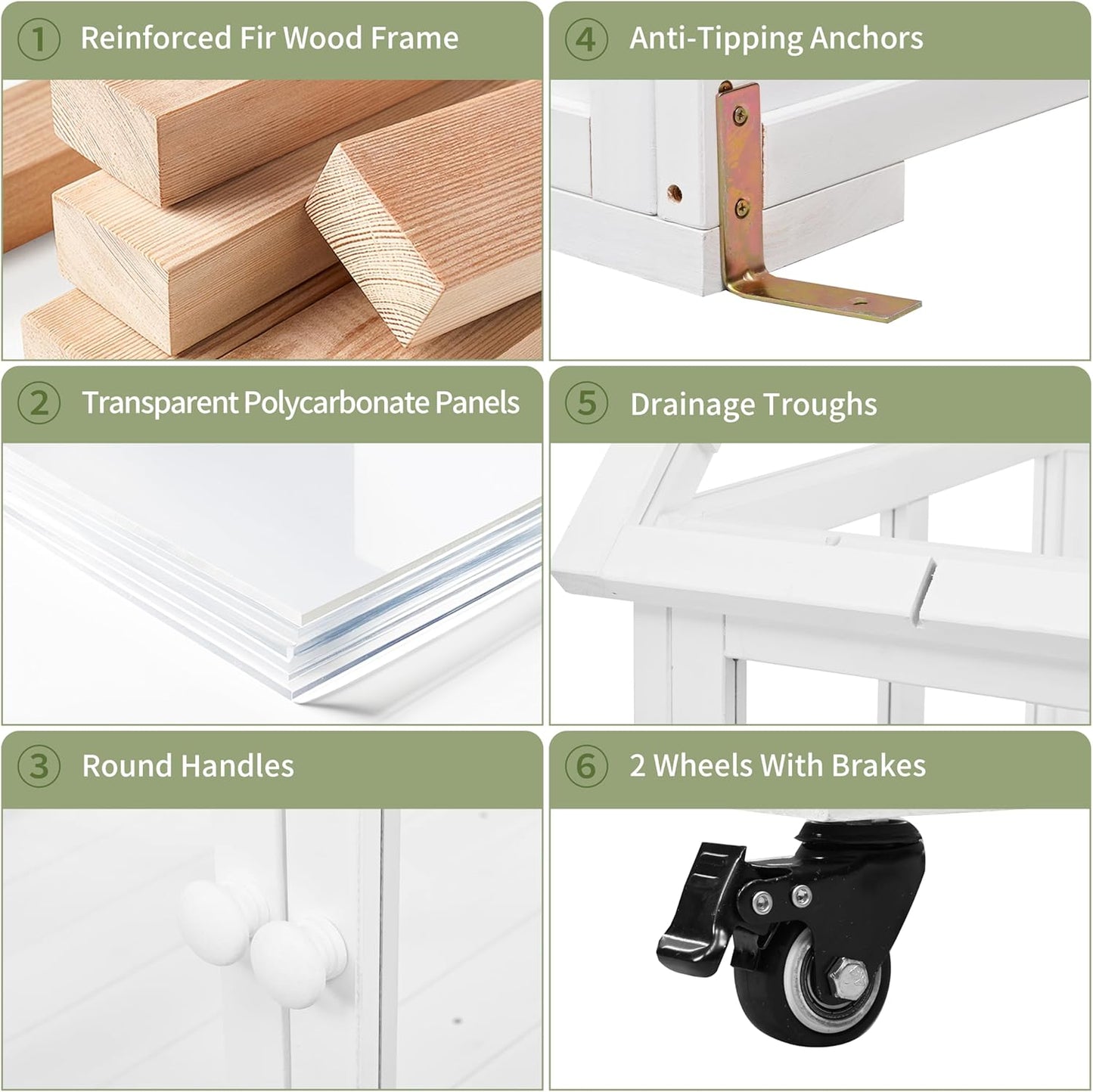 Portable Wooden Cold Frame Greenhouse with Wheels - 47" Mini Greenhouse with Adjustable Roof, Storage Box & Polycarbonate Panels - Plant Protector for Seedlings, Herbs & Winter Gardening (White)