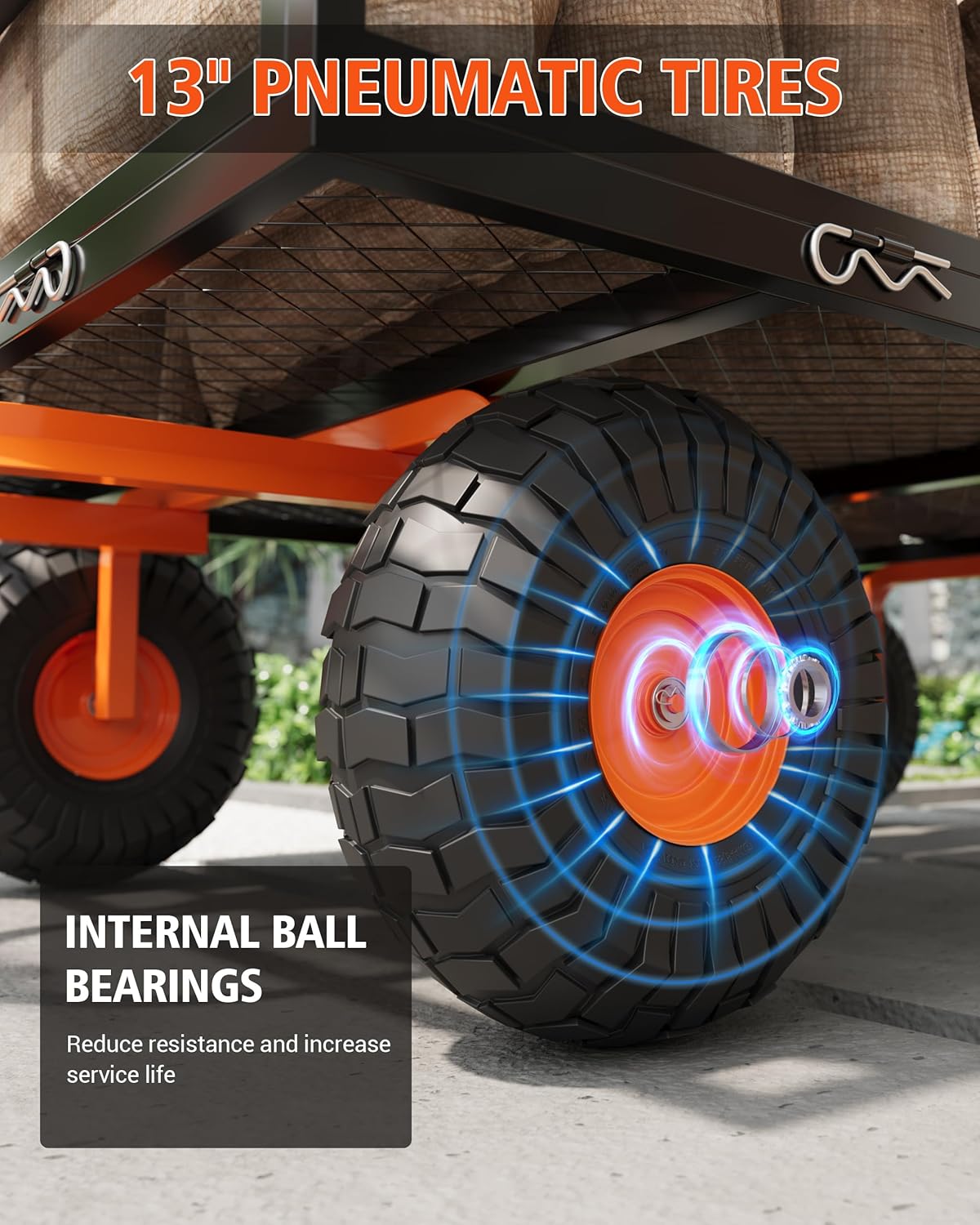 Heavy Duty Steel Garden Cart, 1200 LBS Capacity 3 in 1 Pullable Garden Wagon with 13" Wheels, for Gardening Soil, Tools, and Plant Transport