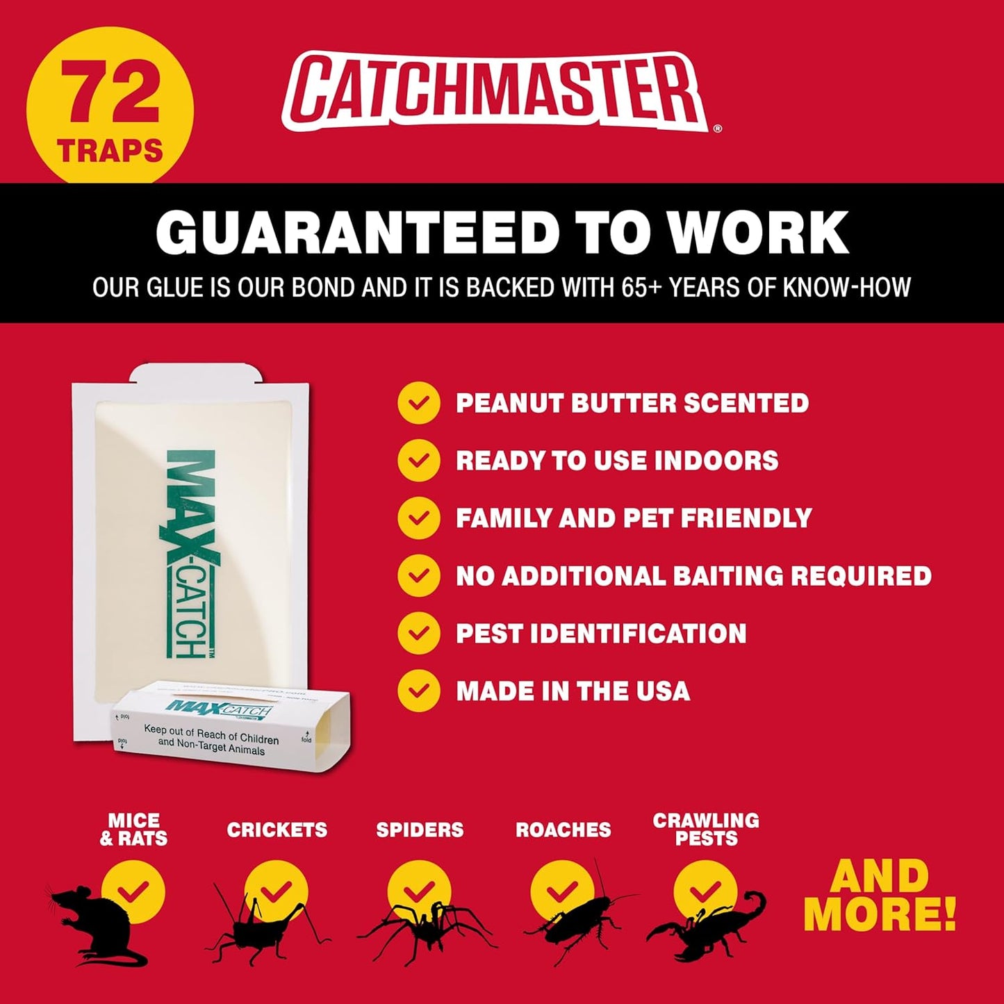 Catchmaster Max-Catch Mouse & Insect Glue Trap 72pk, Mouse Traps Indoor for Home, Sticky Pest Control Adhesive Tray for Catching Bugs, Non Toxic Bulk Pre-Baited Glue Boards