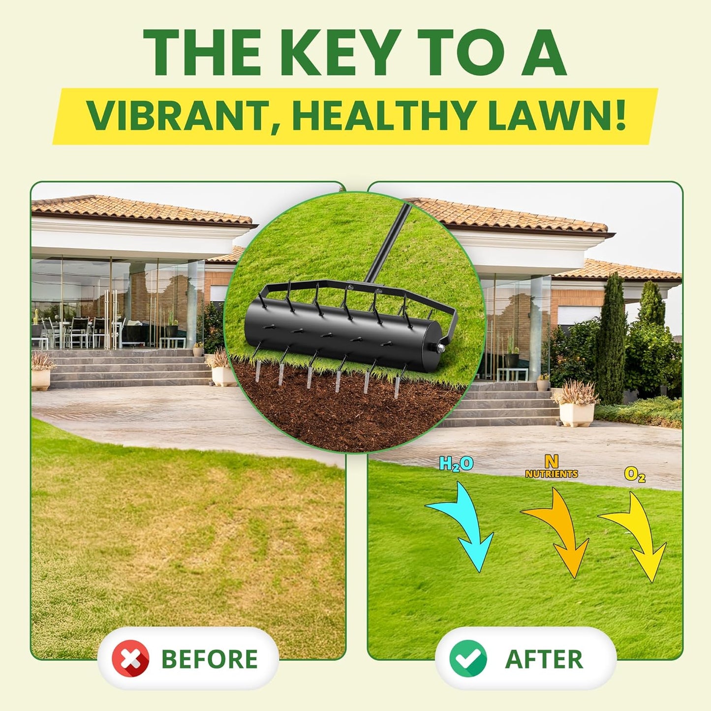 Manual Roller Lawn Aerator,Heavy-Duty Hand Lawn Aerator with Pre-Attached Spike for Yard and Garden,Easy-to-Assemble Lawn Aerator Tool for Compact Soil,Lawn Aerator for Lawn Care (Black)