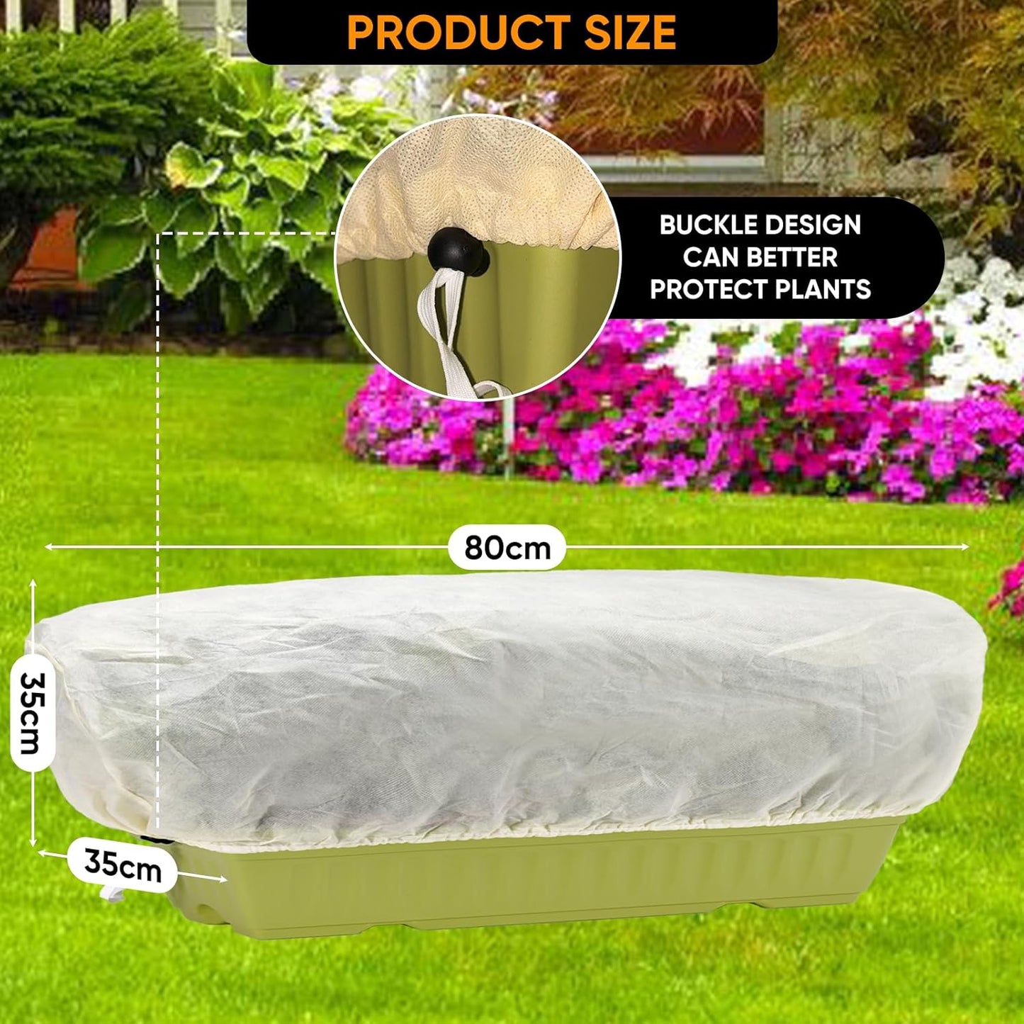 Plant Protection Cover, Winter Frost Cover with Drawstring and Locking Clasp, 80 x 35 x 35 cm-3 Pieces, for Rectangular Planting Boxes