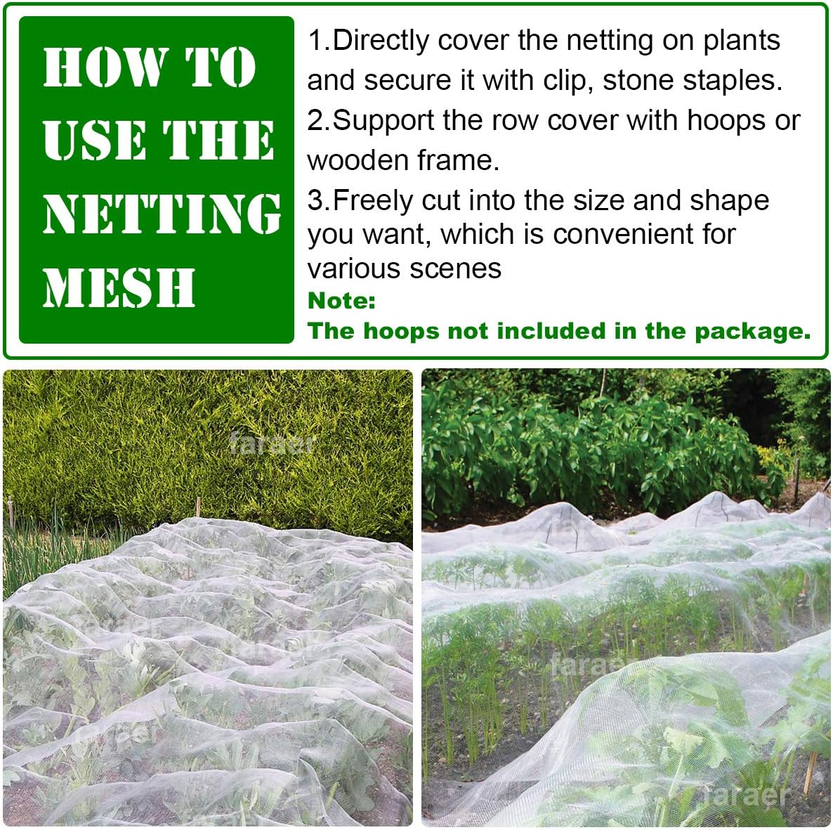 Garden Netting, Plant Covers 10x33Ft Net Ultra Fine Mesh Protection Netting for Vegetable Plants Fruits Flowers Crops Greenhouse Row Cover Raised Bed Barrier Screen Protection Net Cover