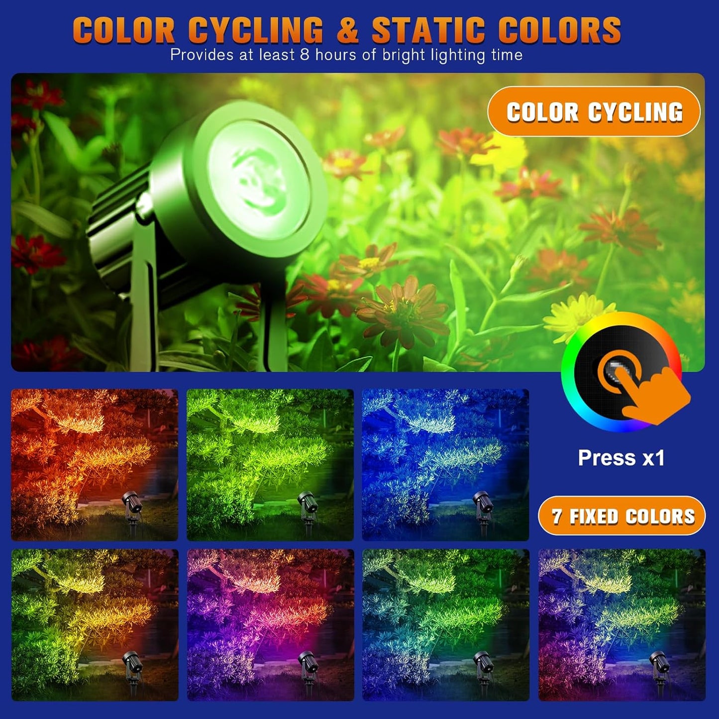 APONUO Solar Spot Lights - Outdoor 6-in-1 Landscape Lights, Dusk to Dawn Solar Uplights, IP65 Waterproof, 9.8ft Cable for Yard, Pathway, Garden, Tree Decoration (Multicolor)