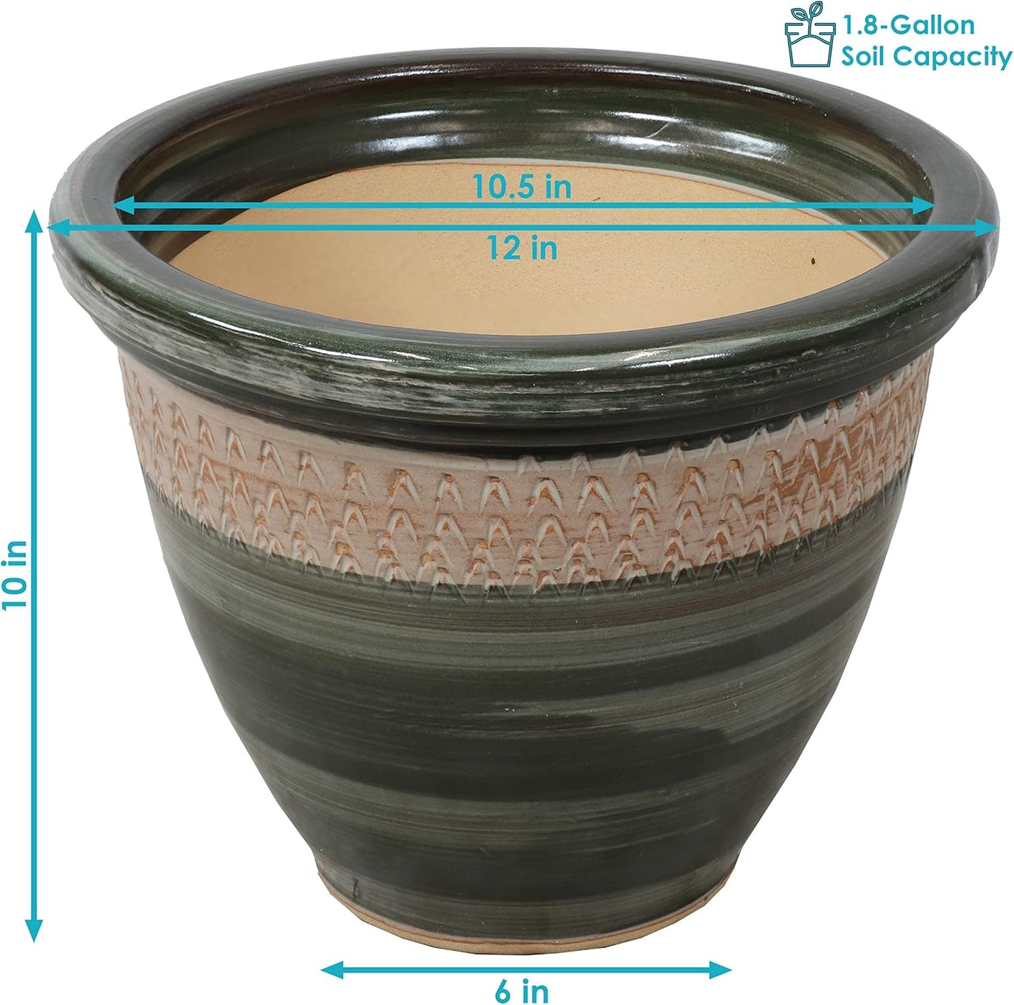 Sunnydaze Purlieu 12-Inch Outdoor/Indoor Ceramic Planters - Set of 2 -Tempest