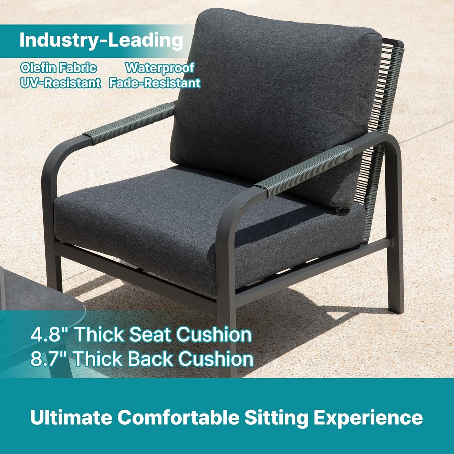 3 Piece Outdoor Bistro Set, All Day Hand-Woven Rattan Patio Furniture Set with Aluminium Frame and Coffee Table, Waterproof Fabric, Thickened Sponge Cushion, Suitable for Patio, Deck,Grey