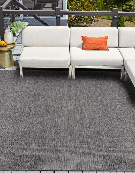 Unique Loom Collection Casual Transitional Solid Heathered Indoor/Outdoor Flatweave Area Rug (13' Square, Black/Ivory)