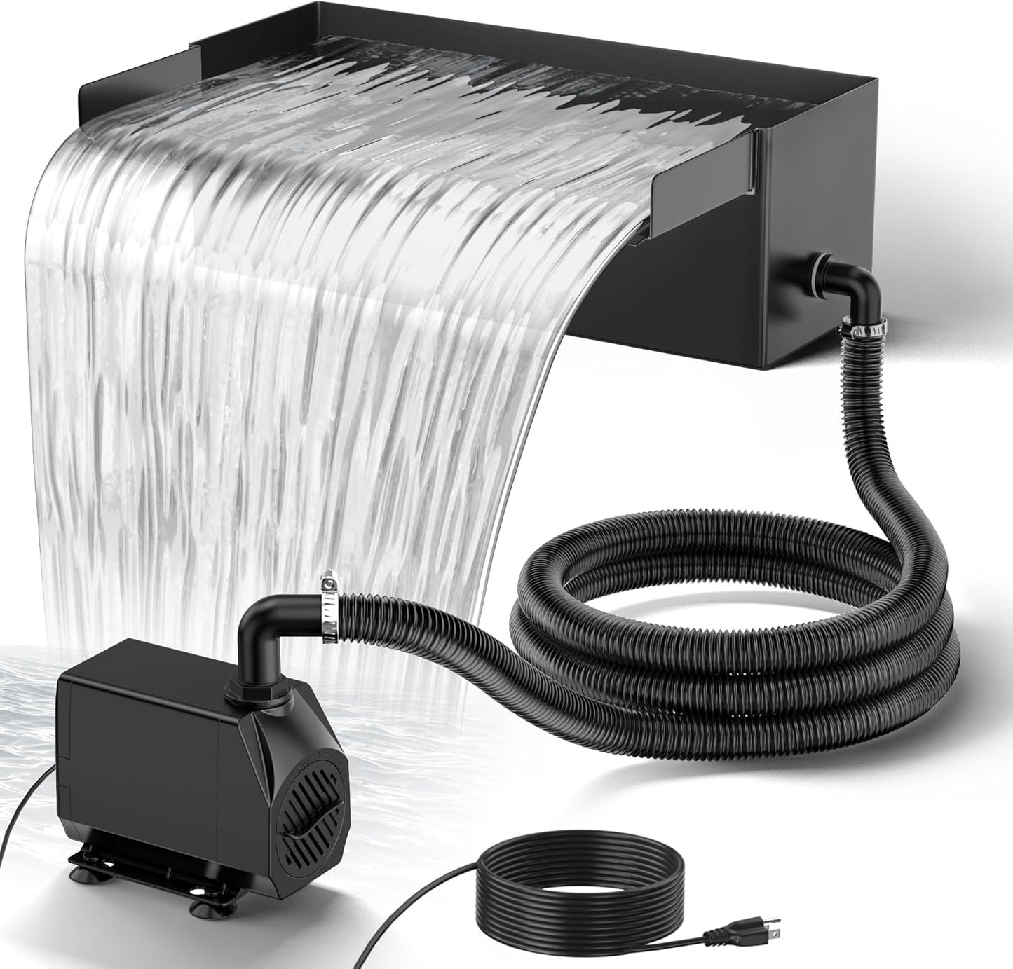 NFESOLAR Pond Waterfall Spillway Kit for Outdoor Pond up to 2000 Gallons, Includes 12.2" W Stainless Steel Pond Waterfall Box, 660GPH Ultra-Quiet Water Pump, 10FT Corrugated Tubing N4311