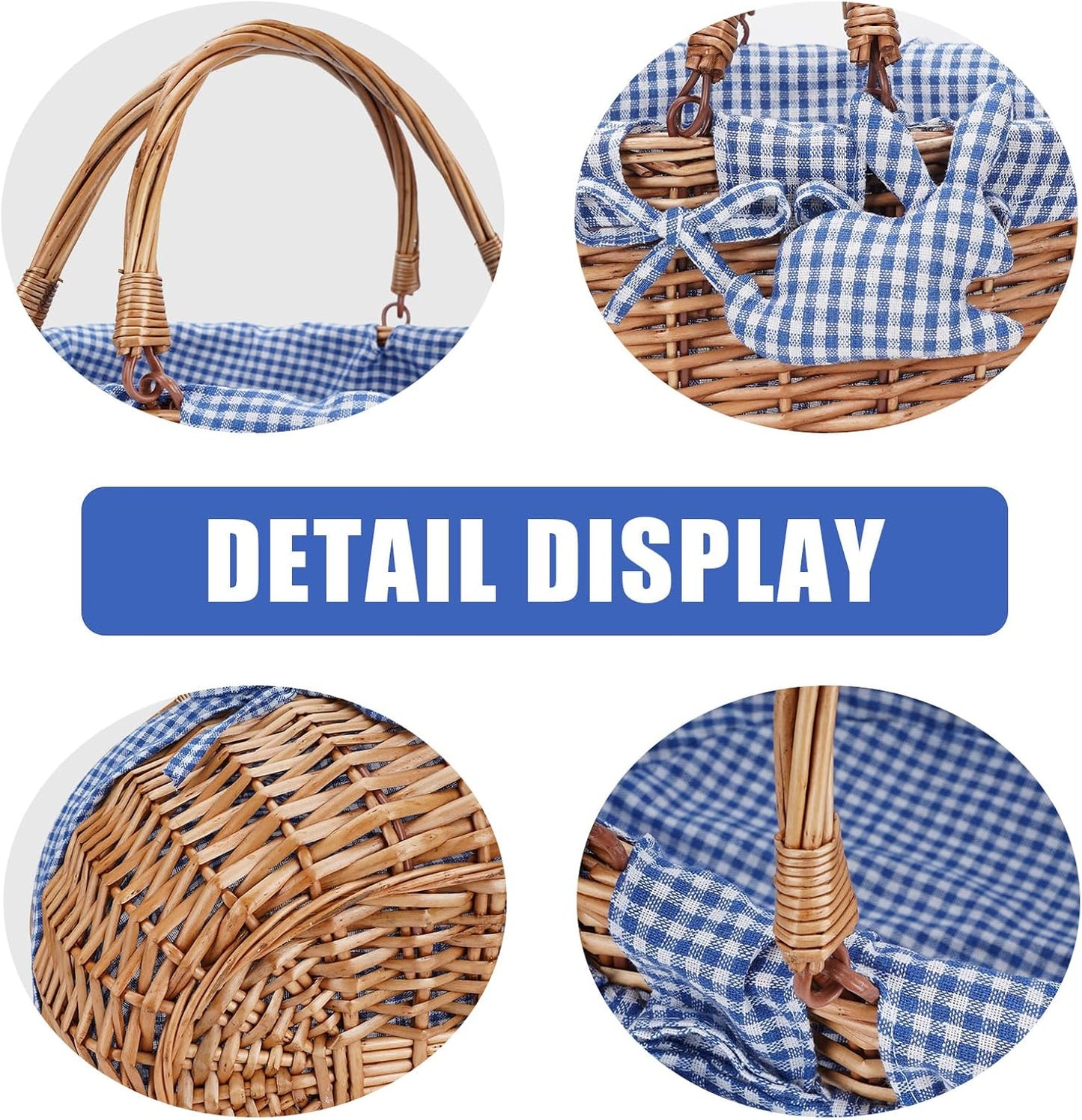 G GOOD GAIN Wicker Picnic Basket with Double Folding Handles,Willow Picnic Hamper,Natural Hand Woven Easter Basket,Easter Eggs and Candy Basket,Bath Toy and Kids Toy Storage,Gift Packing Basket.Blue