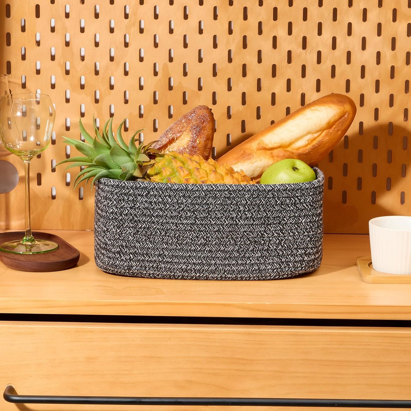 Small Storage Baskets for Organizing | Closet Organizer Bins | Shelf Toy Basket | Woven Rope Baskets | Cube Decorative Box | Shallow Basket | 11.5x7.5x4.7” | 3 Packs Dark Gray