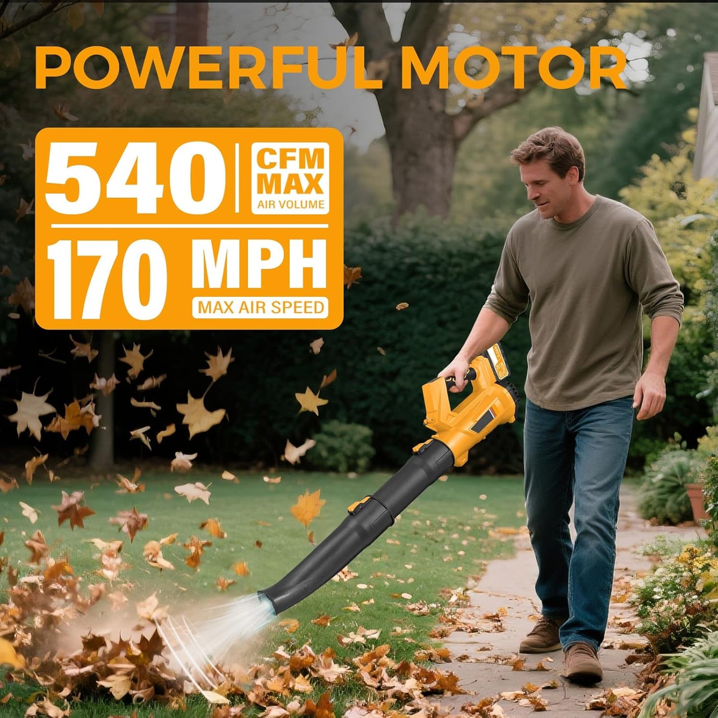 Cordless Leaf Blower – 6-Speed Settings. 540 CFM/170 MPH Powerful Electric Blower with 2x6.0 Ah Batteries & Fast Charger. Lightweight Leaf Blowers Great for Lawn Care, Yard Work and Garage Cleanup