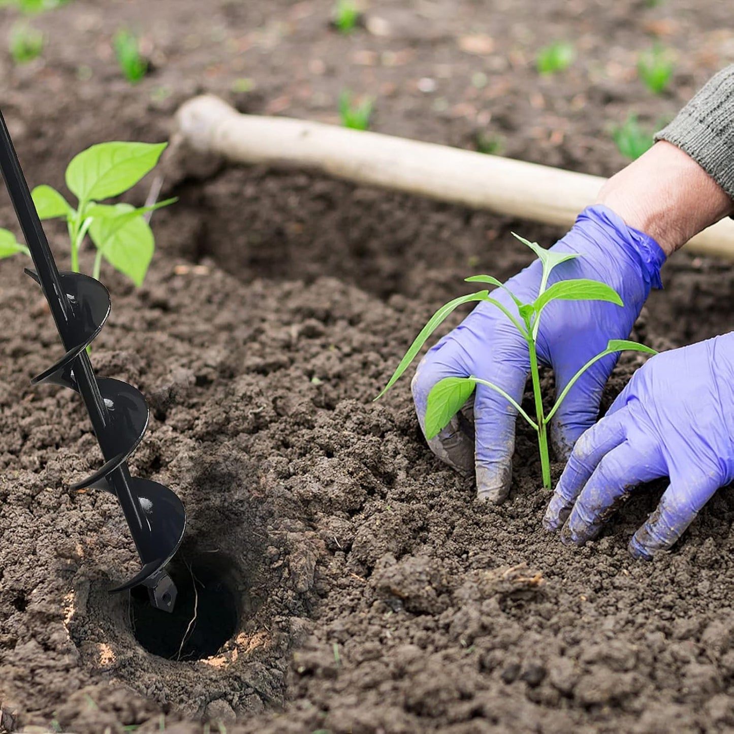 TCBWFY Auger Drill Bit for Planting,1.6"x12"Solid Shaft Garden Auger Drill Bit with Extensive Spirals,Spiral Hole Drill Bit for Planting Bulbs,Flowers,Post Holes,Earth Auger for 3/8" Hex Drive Drill