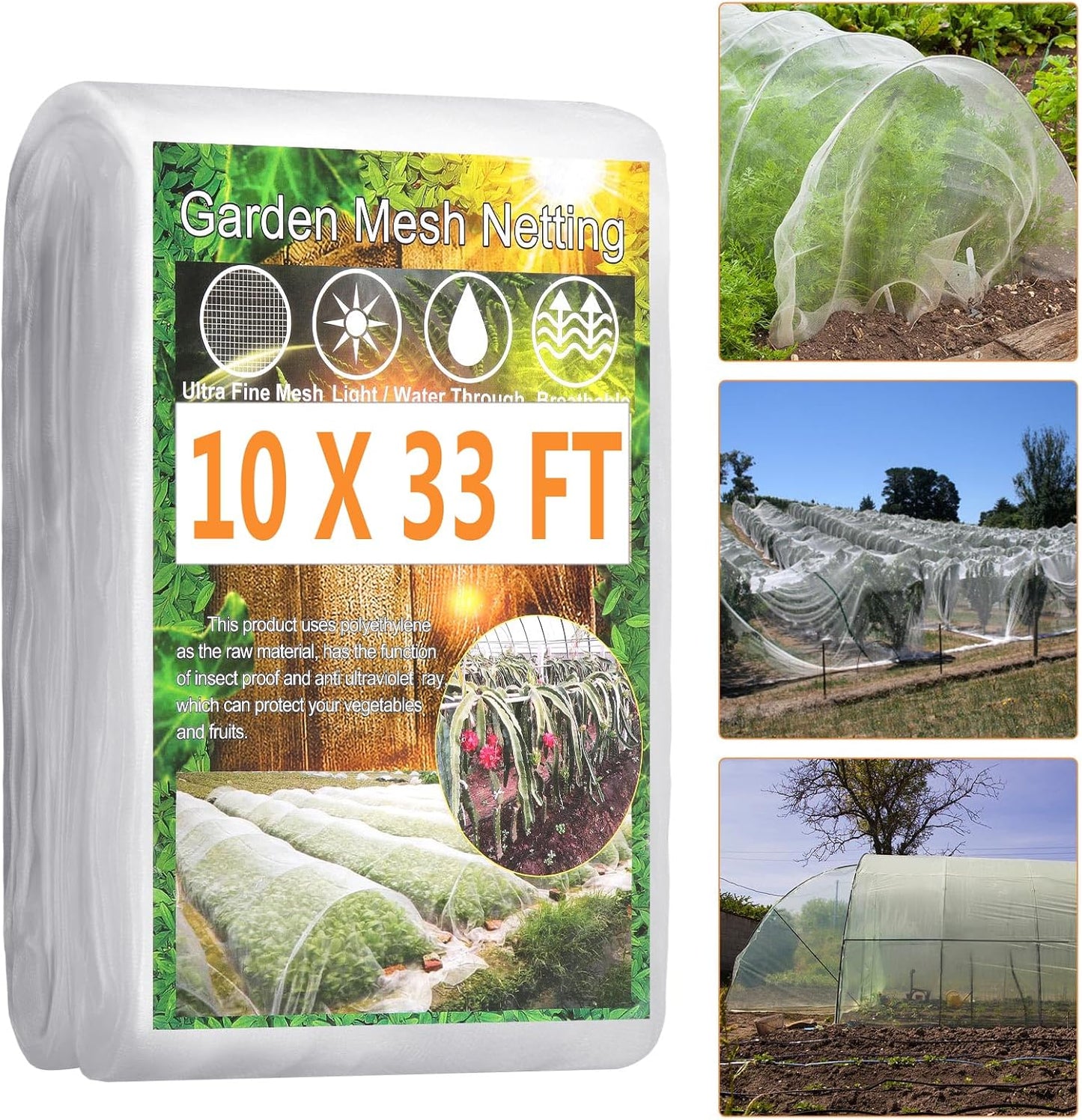 10 X 33FT Garden Mesh Insect Netting Pest Barrier, Garden Bug Netting Plant Mesh for Raised Beds Blueberry Bushes, Figs, Plants, Vegetables Protection
