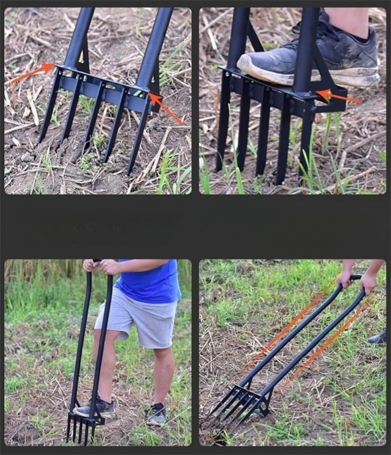 Heavy Duty Pitch Fork 46“ Steel Long Handle, Garden Broad Fork Loosening Soil & Breaks up Dirt, Garden Tool Claw Weeder Strengthening 5 Tines