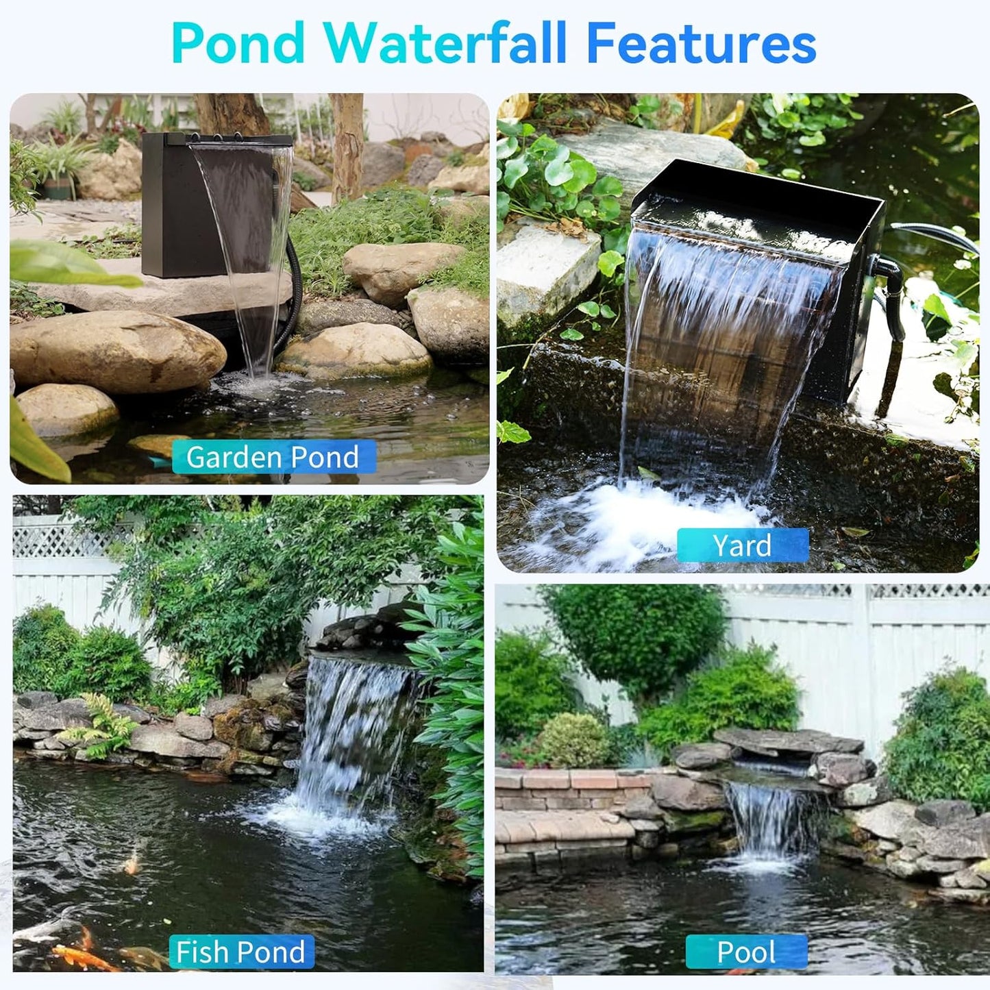 POPOSOAP 70W Pond Waterfall Spillway with Water Pump, 304 Stainless Steel Waterfall Kit with 9.8FT Corrugated Tube, Pond Waterfall Box for Outdoor Pond Waterfall Setup Waterfall System Garden Decor