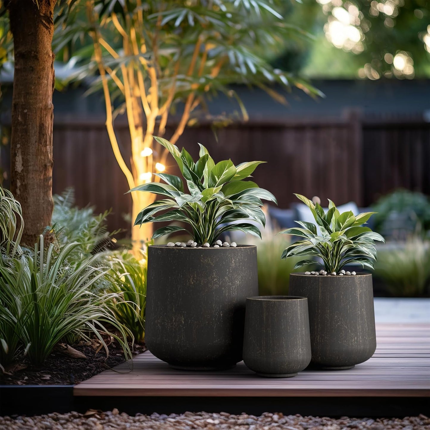Kante 15.3"+11.6"+8.2" Dia Round Concrete Planter, Large Outdoor Indoor Planter Pots Containers with Drainage Holes and Rubber Plug for Home Garden Patio, Oil Rubbed Bronze