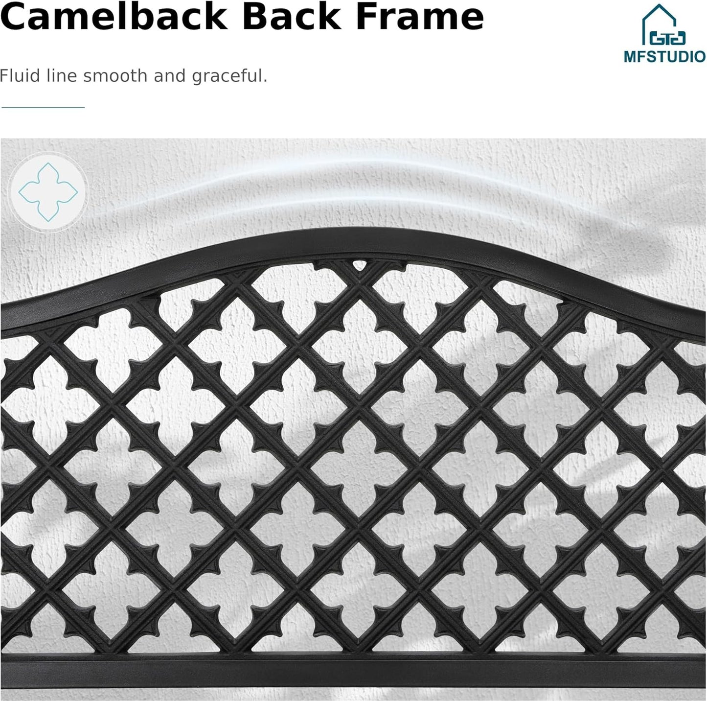 MFSTUDIO 50" Black Outdoor Metal Garden Bench, Cast Iron Frame Patio Furniture with E-Coating, Perfect for Porch and Yard