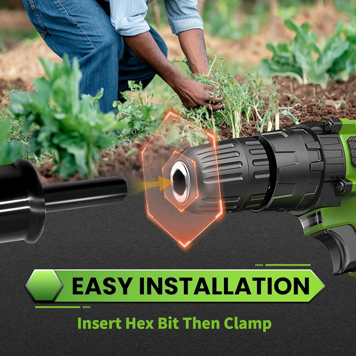 SYITCUN Auger Drill Bit for Planting - 4"X24" Heavy-Duty Post Hole Auger - Auger Post Hole Digger for Fence- 3/8" Hex Drive Drill