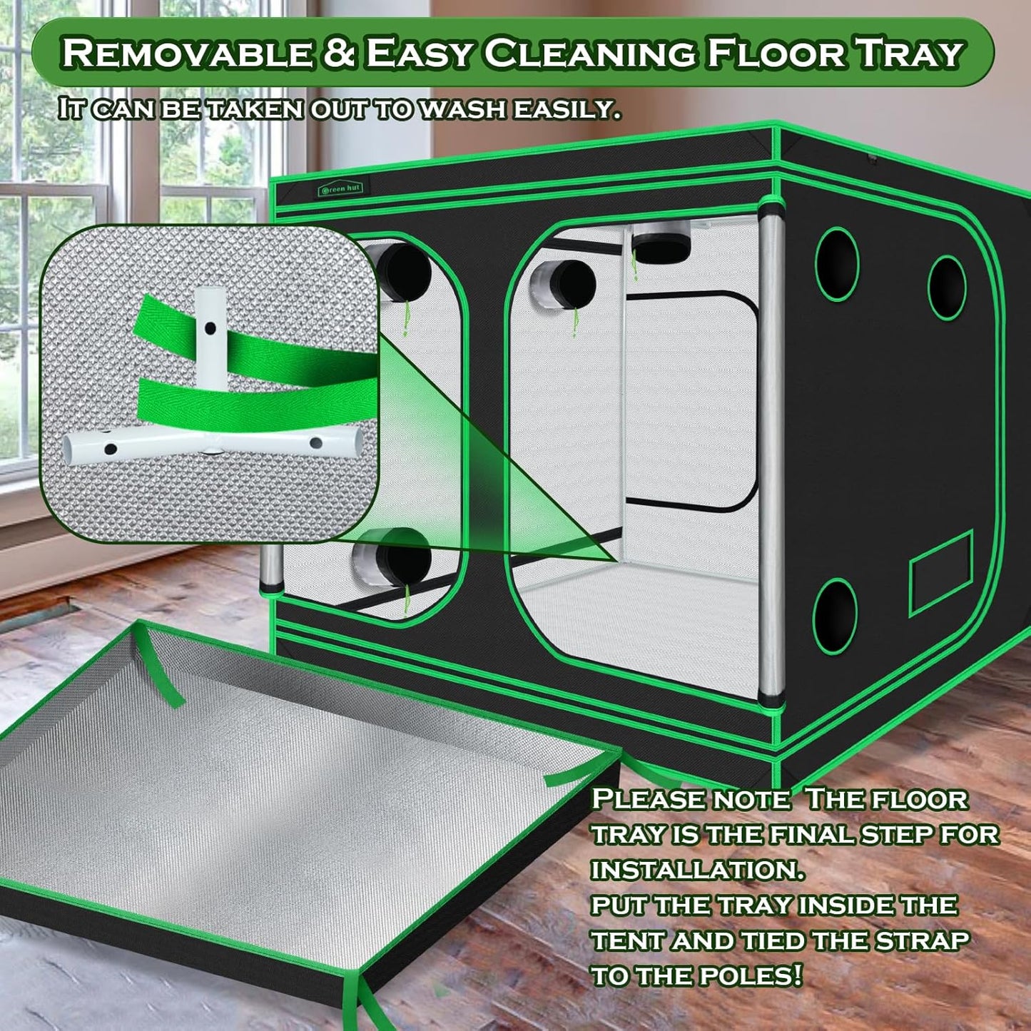 Grow Tent 96"x96"x78", High Reflective Mylar Dark Room with Observation Window, Removable Floor Tray and Tool Bag for Indoor Plant Growing 8'X8