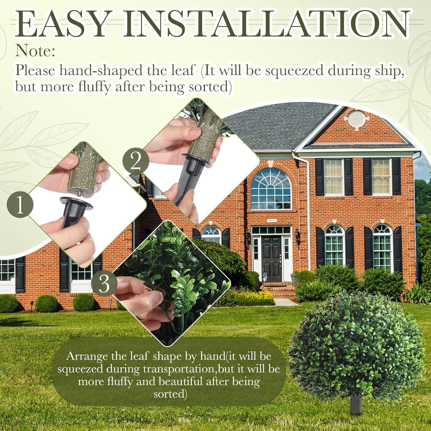 Yunlly 4 Pack 18" Artificial Boxwood Ball Bush Topiary Trees Fake Outdoor Plants, Realistic UV Resistance Faux Shrubs with Spike Greenery Topiary Potted for Front Porch Garden Yard Patio Indoor Decor