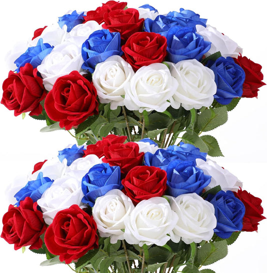 55 PCS Fake Roses Artificial Flowers Bulk, Mixed Roses Bridal Bouquet Silk Faux Rose with Stems for Wedding Flowers Decoration, Valentine's Day, Bridal Bouquet, Anniversary,Home Decor(55PCS)