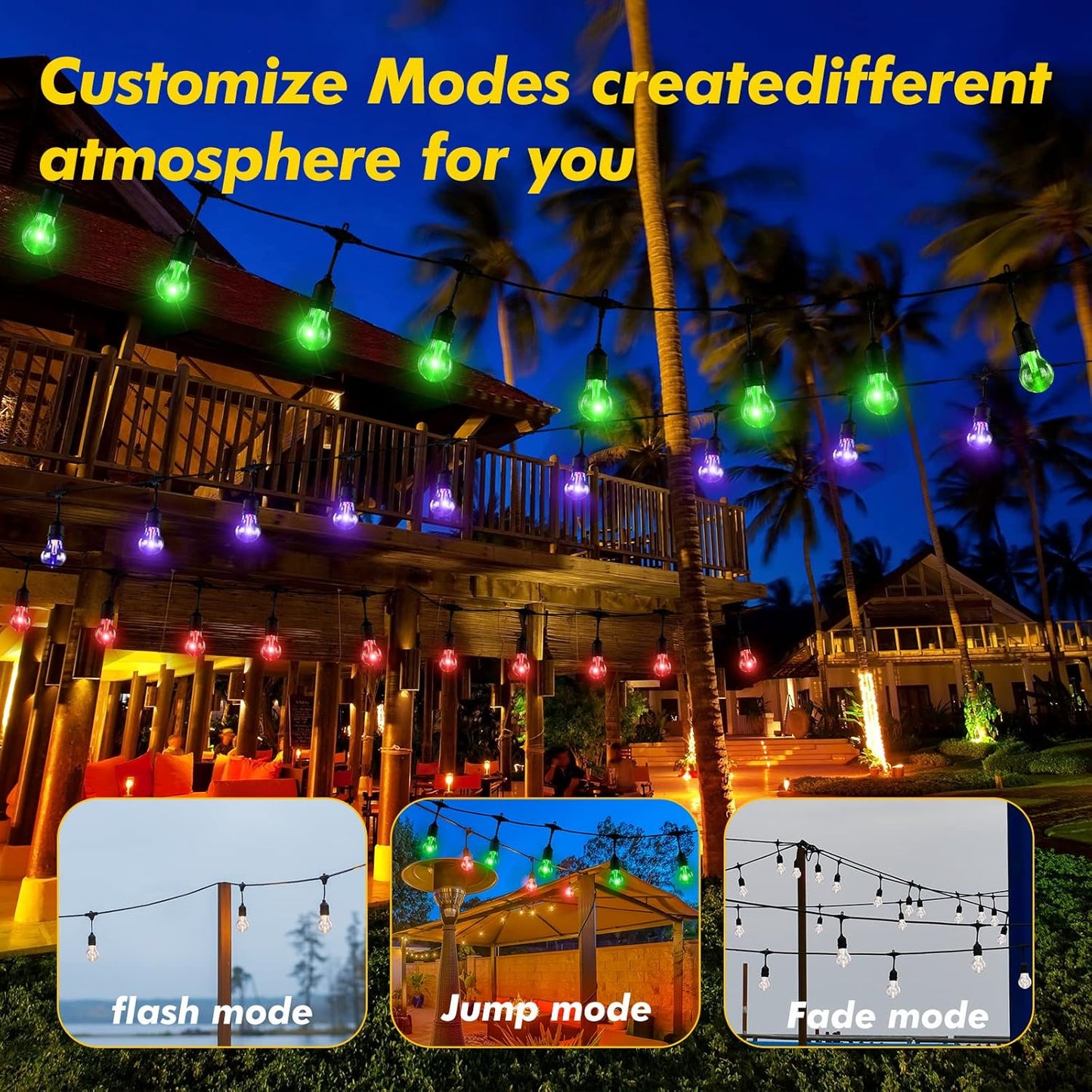 Auroraworld RGB Solar String Lights, 35FT Dimmable Patio String Lights Remote for Cafe